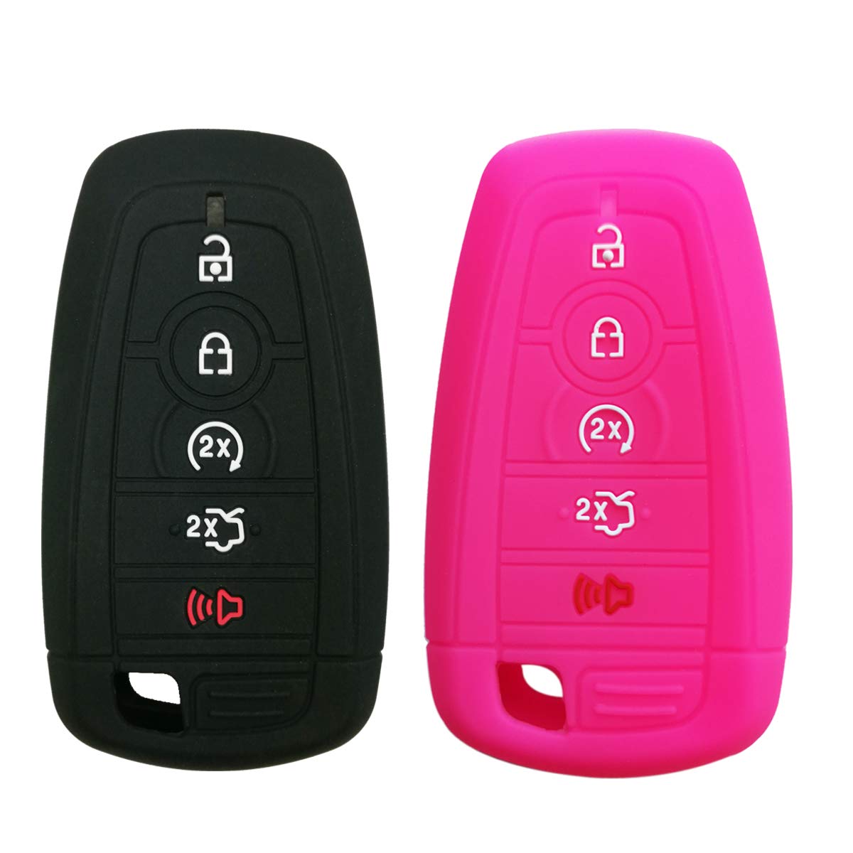 Coolbestda 2Pcs Silicone 5Buttons Key Fob Cover Keyless Entry Jacket Holder For 2018 2019 2020 2021 Ford Bronco Mustang Fusion R