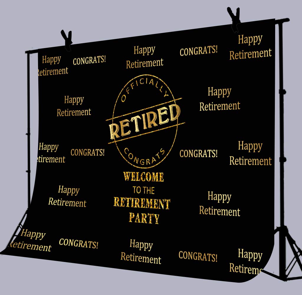 Officially Retired Black Golden Banner Backdrop For Photography, 9X6Ft, Happy Retirement Party Background, Photo Booth Studio Pr