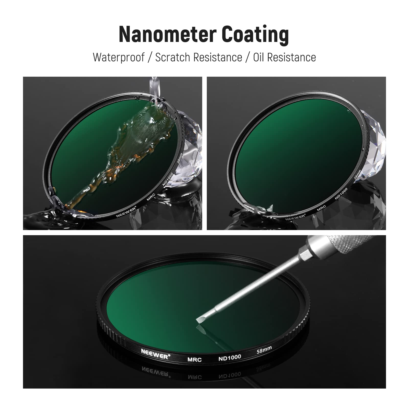 Neewer 58Mm Fixed Nd Filter Kit Nd1000 Nd64 Nd8 Nd4 Neutral Density Filter Set Double Sided 30 Layer Nano Coatings/Hd Optical Gl