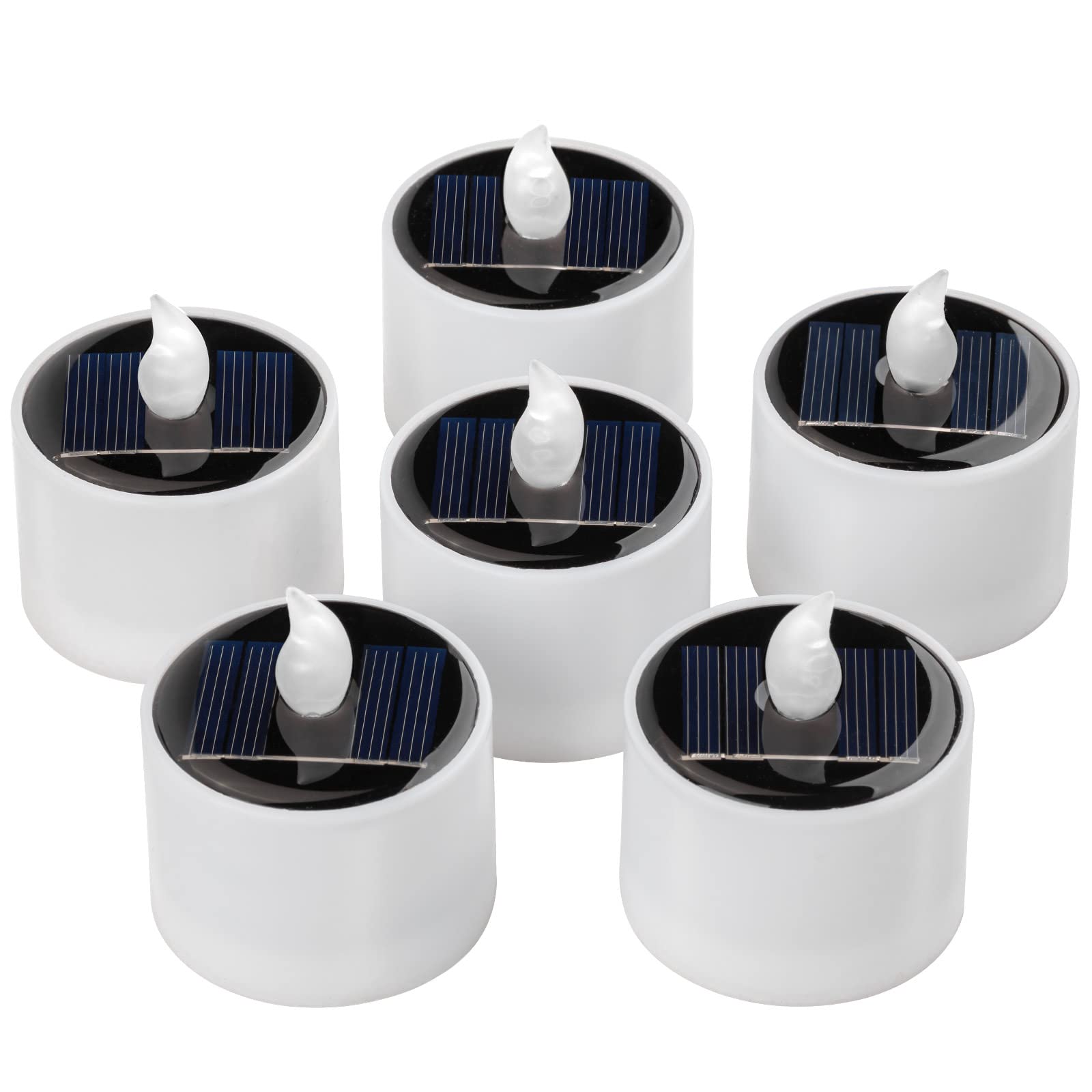 Singtok 6 Pcs Solar Powered Outdoor Led Tea Lights, Waterproof Rechargeable Flameless Flickering Votive Candle Battery Operated