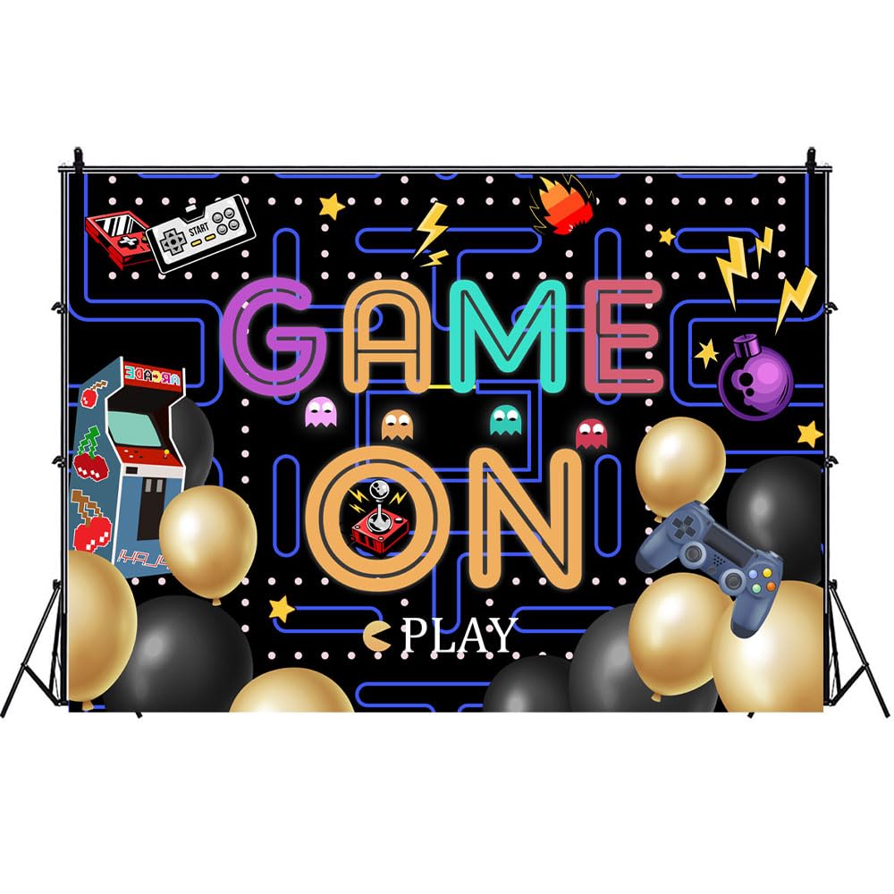 Lofaris Game On Backdrop Video Game For Boys Birthday Photography Background Colorful Lights Party Supplies Kids Adults Gaming P