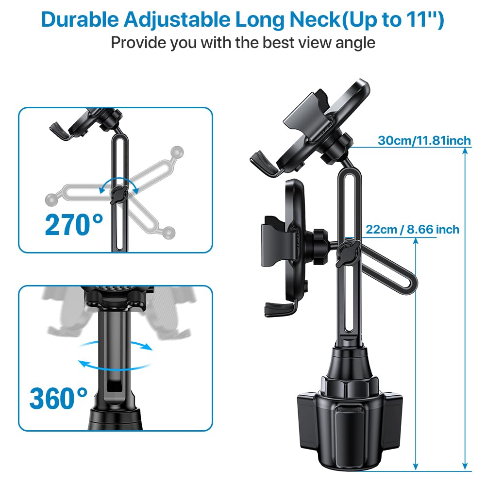 Miracase [2023 Latest Upgraded Version Universal Cup Phone Holder For Car, [Rotatable & Adjustable] Long Neck Car Cup Holder Pho