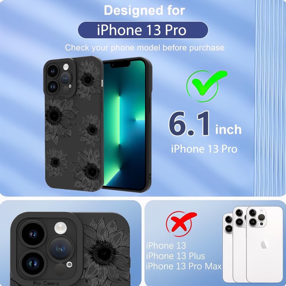 Ook Floral Case For Iphone 13 Pro Case, Cute Sunflower Floral Blooms Design Soft Tpu Shockproof Protective For Women Girls Phone