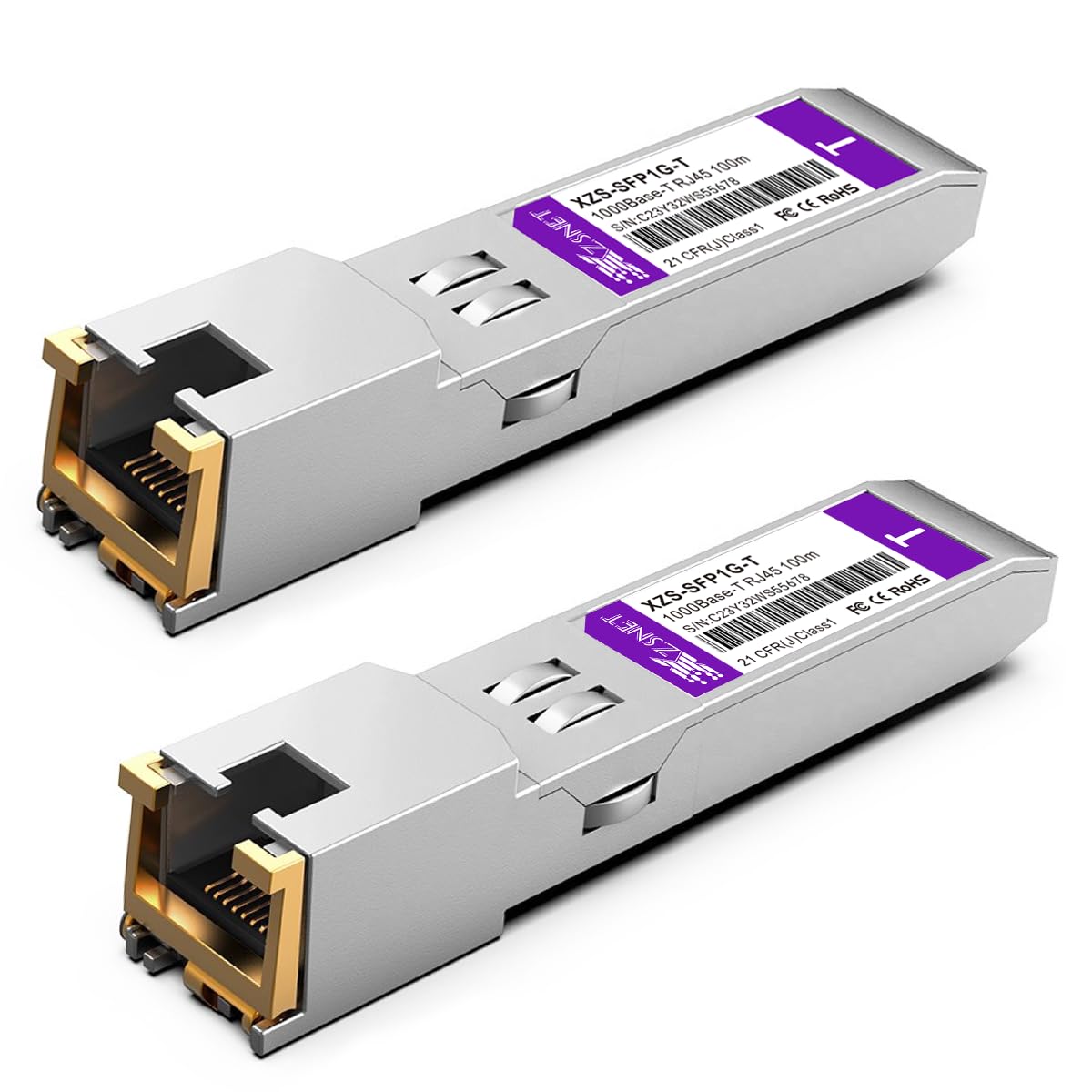 XZSNET 1000BASE-T SFP Transceiver, SFP to RJ45, 1.25G Copper SFP to Ethernet Module Compatible with Cisco GLC-T/SFP-GE-T, Ubiqui