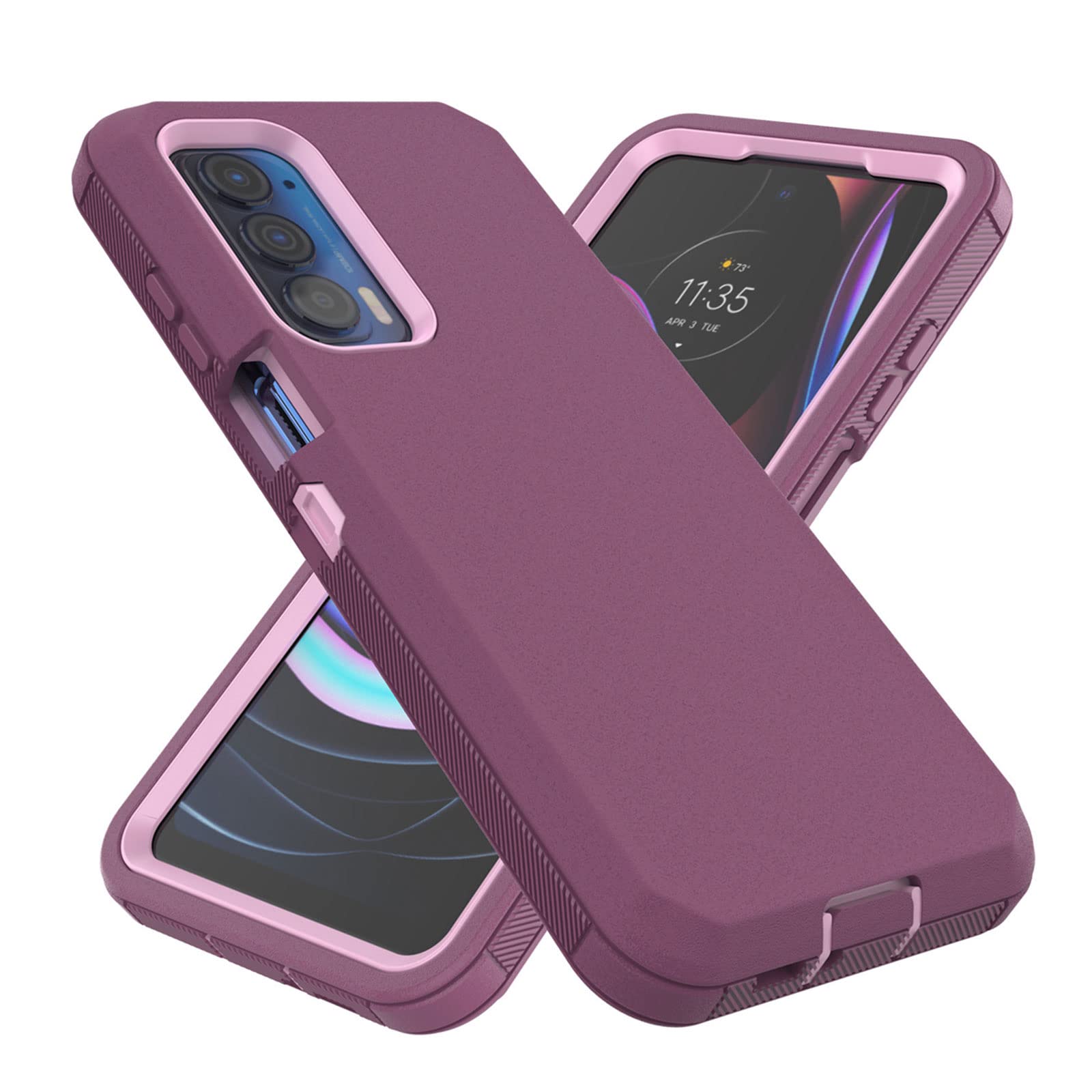 Heavy Duty Protective Case for Motorola Moto Edge 2021/5G UW - Dustproof, Shockproof 3 in 1 Rugged Phone Cover (Purple)
