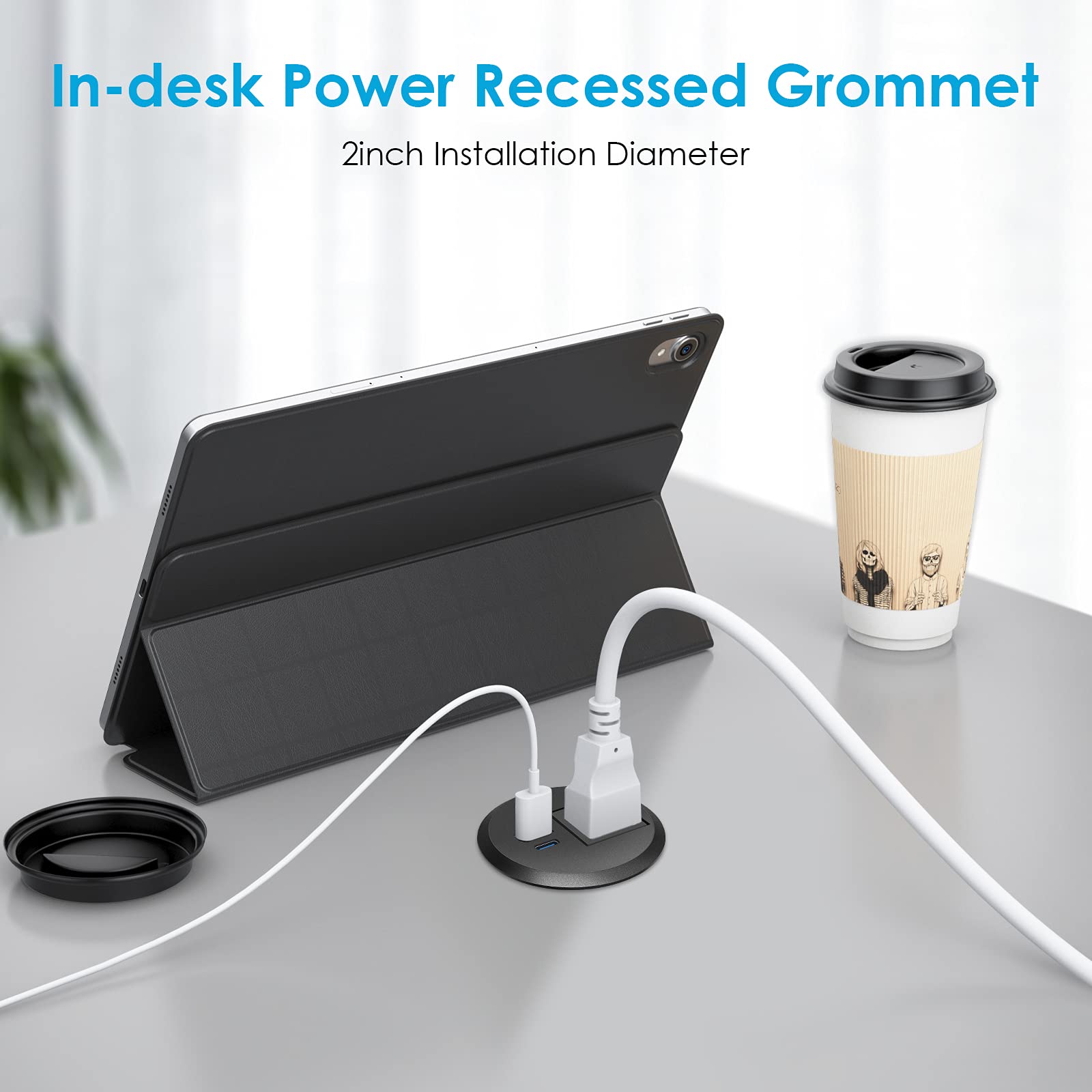 Desktop Power Grommet 2 Inch,Usb C Pd 20W Fast Charging Station,Desk Hole Grommet Recessed Outlet,Round Desktop Conference Room