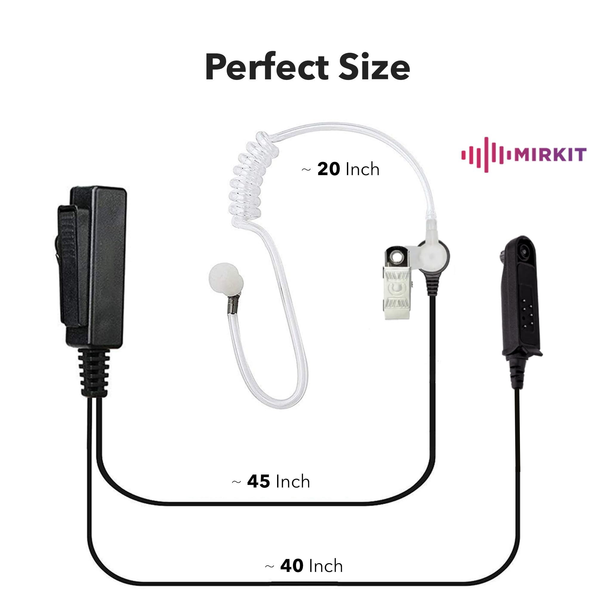 Mirkit Earpiece Headset, Covert Acoustic Tube Radio Earpiece With Mic For Two Way Radios With Reinforced Cable, Compatible With: Baofeng Uv 9R Plus, Bf 9700, A 58, Uv Xr, Uv 5S, Gt 3 Wp