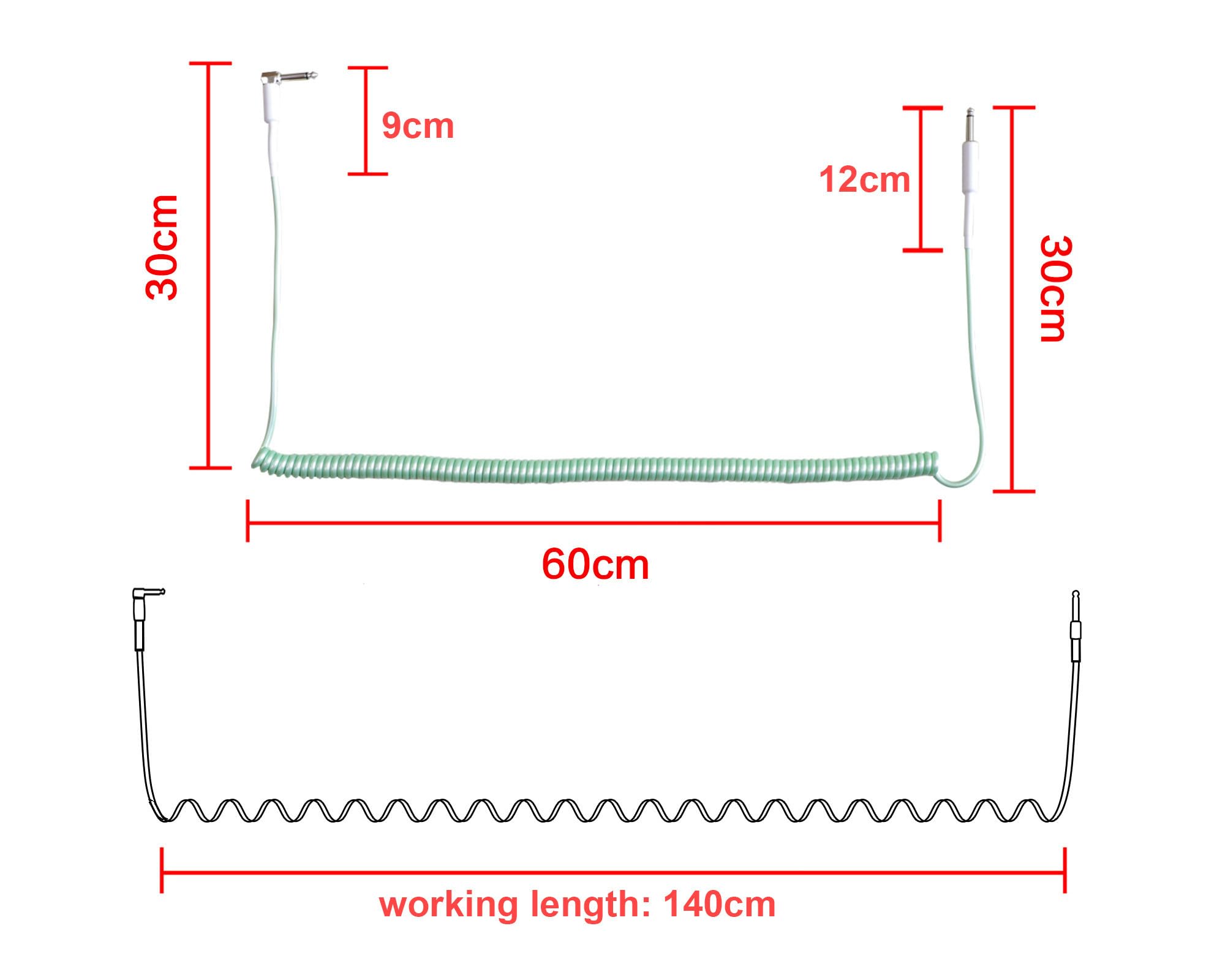 Rayzm Curly Guitar Cable, 2 Meters Coiled Instrument Cable Chord For Guitar/Bass, 6.35 Mm Right Angle To Straight Spiral Guitar