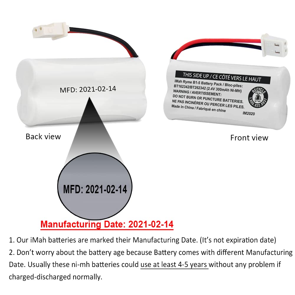 Imah Bt162342/Bt262342 2.4V 300Mah Ni Mh Cordless Phone Battery Pack, Also Compatible With Bt183342/Bt283342 At&T El52351 Tl9007