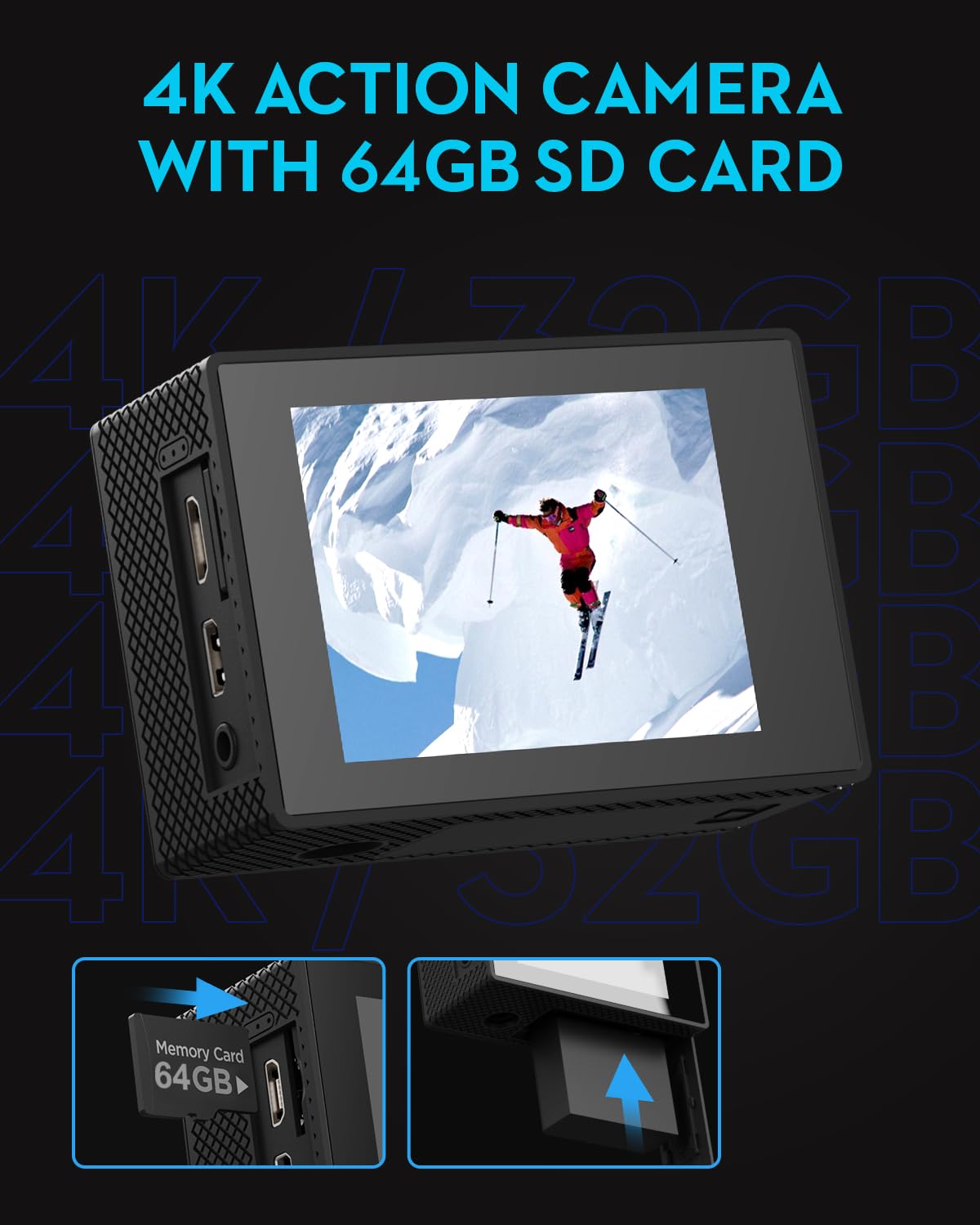 Action Camera 4K30Fps With 64G Sd Card,Hd Waterproof Camera 131Ft Underwater Cameras 20Mp Pre Recording Wifi Camera 170 Remote C