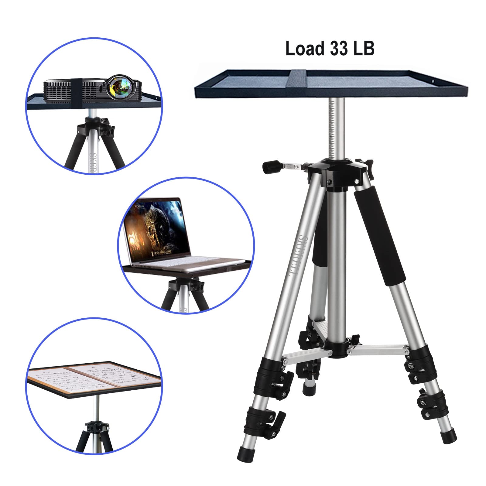 Skerell Projector Stand Tripod Adjustable: Universal Laptop Standing Height From 17'' To 48'' With Tray Ball Head Carry Bag For