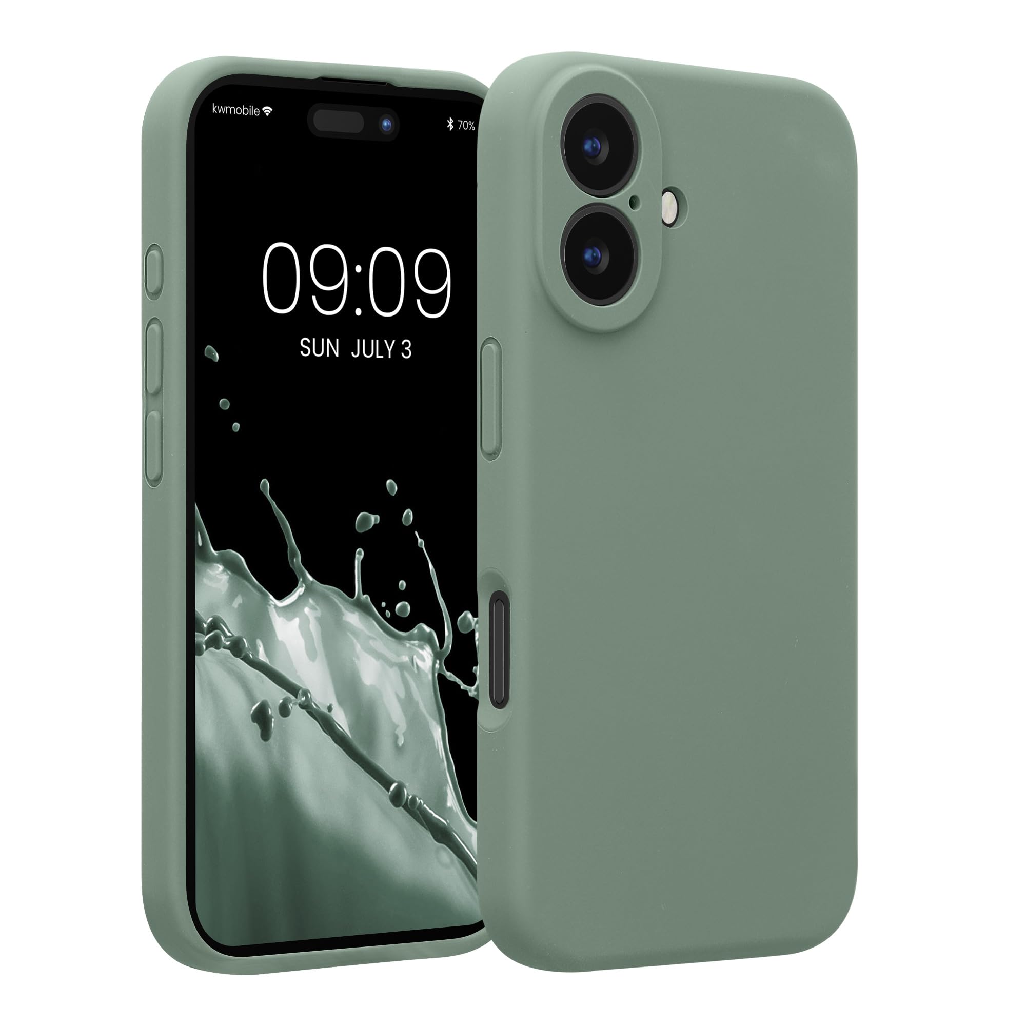 kwmobile Case Compatible with Apple iPhone 16 Case - Slim TPU Silicone Phone Cover - Soft Touch Finish - Gray Green