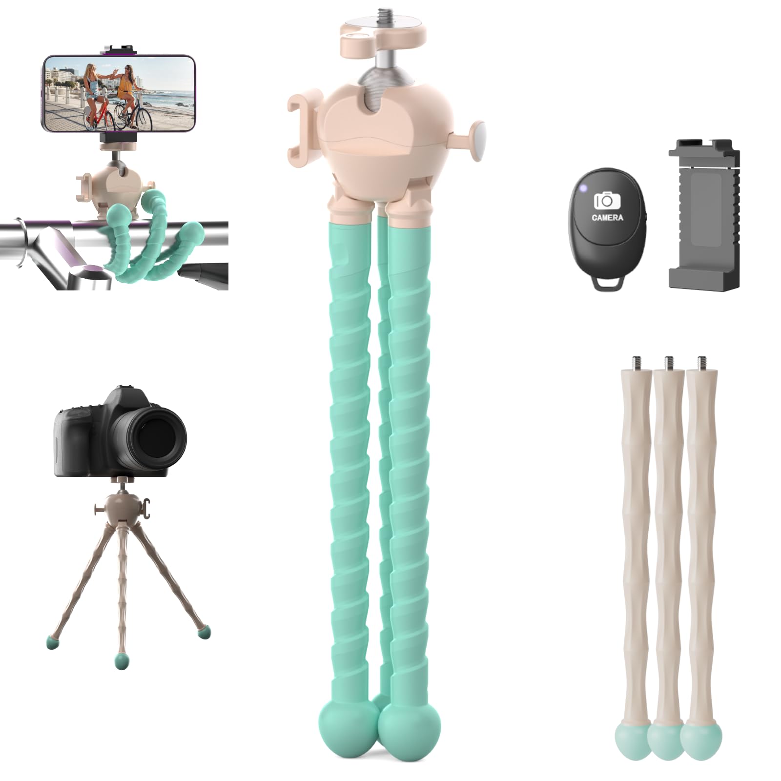 Jishane Camera Phone Tripod Mini Flexible Tripod Stand With Phone Holder Wireless Remote For Video Recording/Vlogging/Selfie