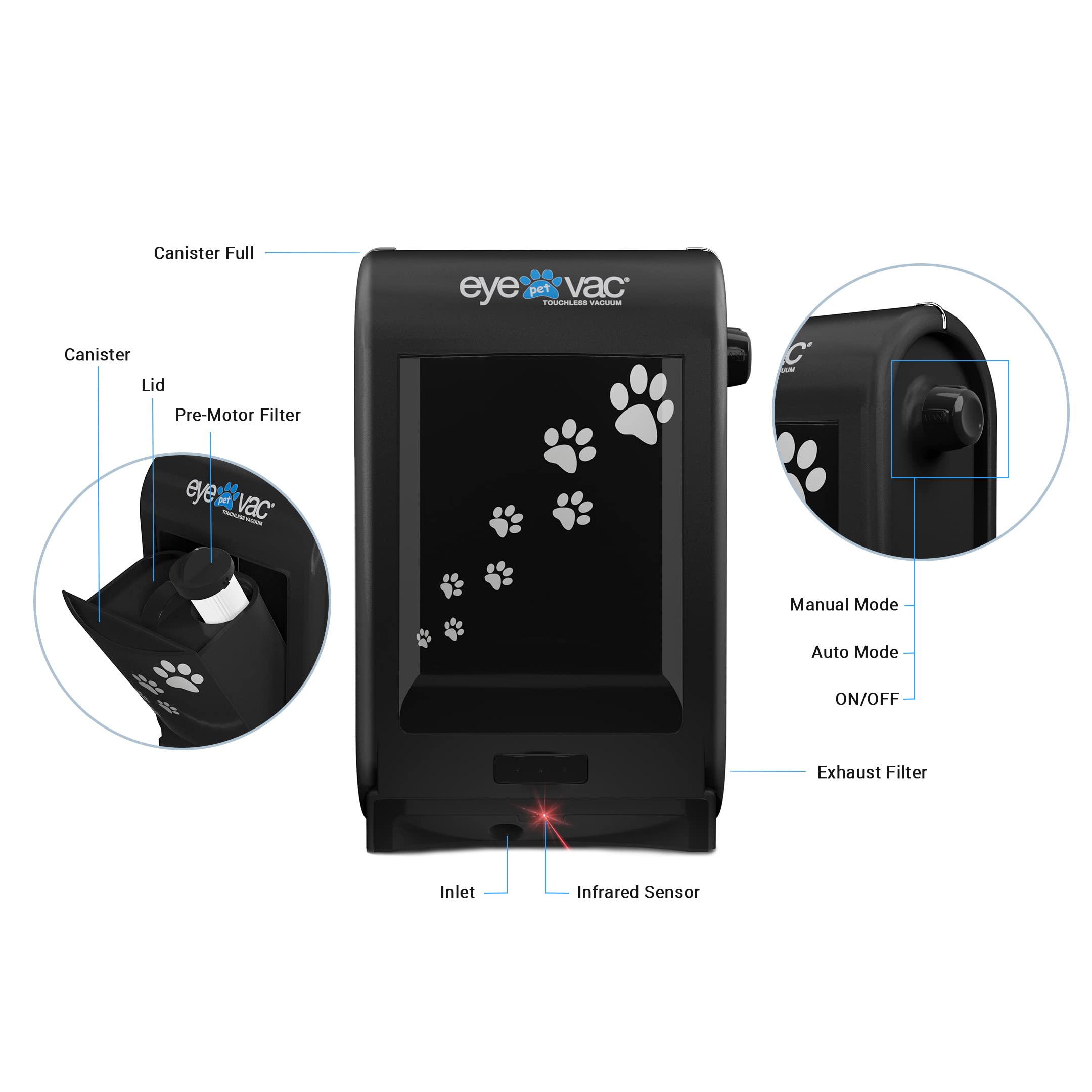 Eyevac Pet Touchless Vacuum Automatic Dustpan   Ultra Fast & Powerful   Great For Sweeping Cat Dog Pet Hair Food Dirt Kitchen, C