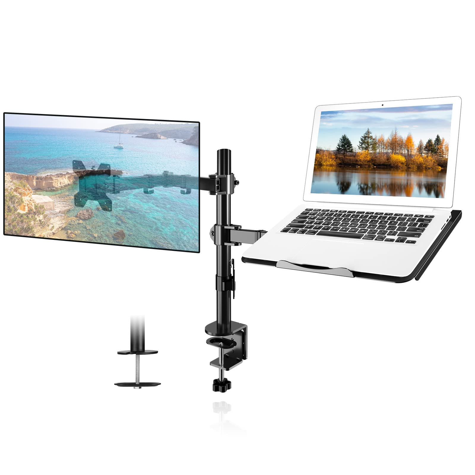 Suptek Monitor And Laptop Mount,Adjustable Monitor Arm Stand With Laptop Tray For 13 27 Inch,Hold 22 Lbs, With Clamp And Grommet