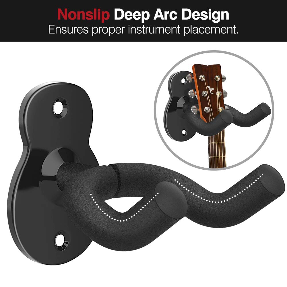 Moko Guitar Wall Mount Hanger 4 Pack, Universal Wall Hook Holder For Bass, Electric, Acoustic Guitar, Ukulele   Black