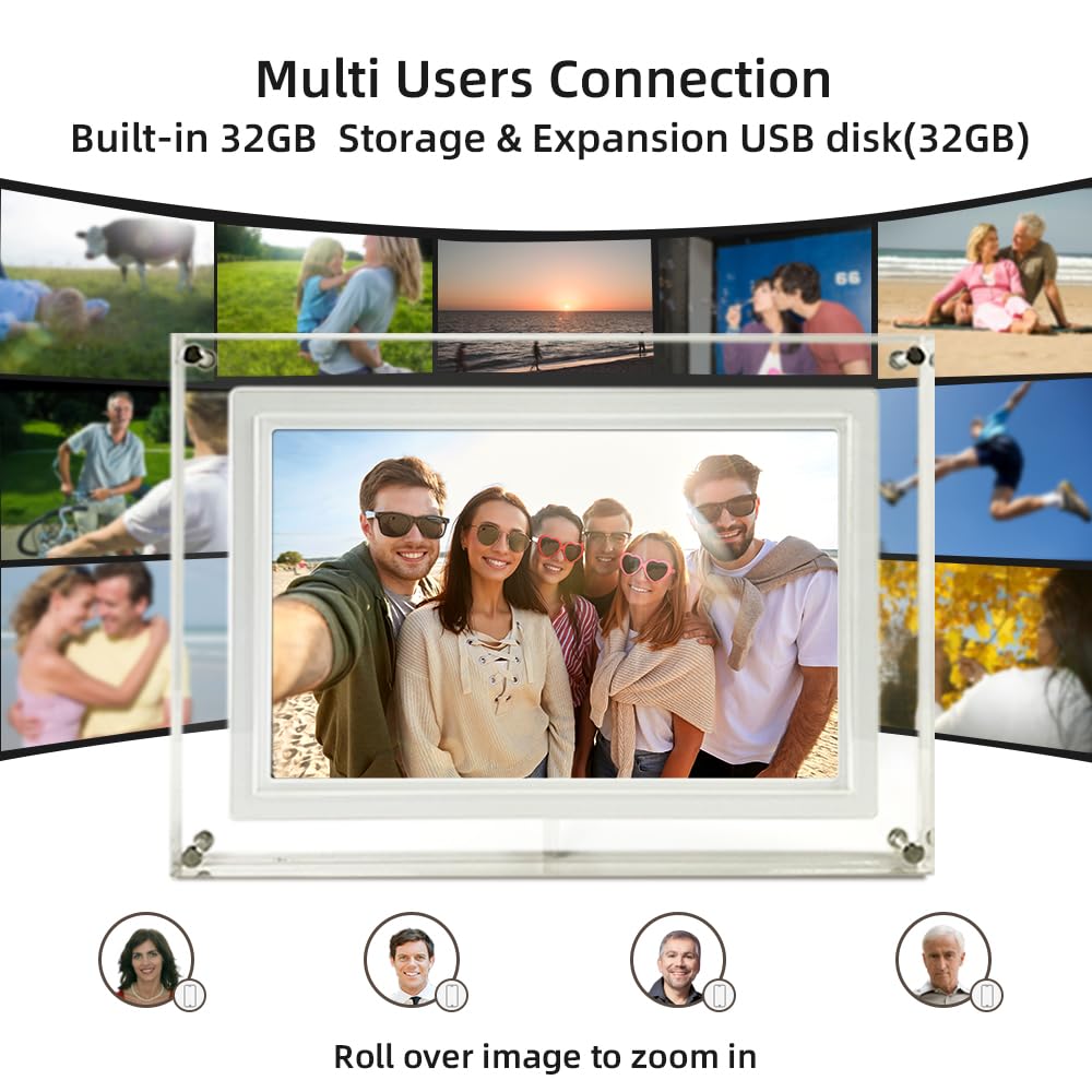 Frameo 5 Inch Smart Wifi Acrylic Digital Photo Frame Ips Lcd Touch Screen, Auto Rotate Portrait And Landscape, Built In 32Gb Mem