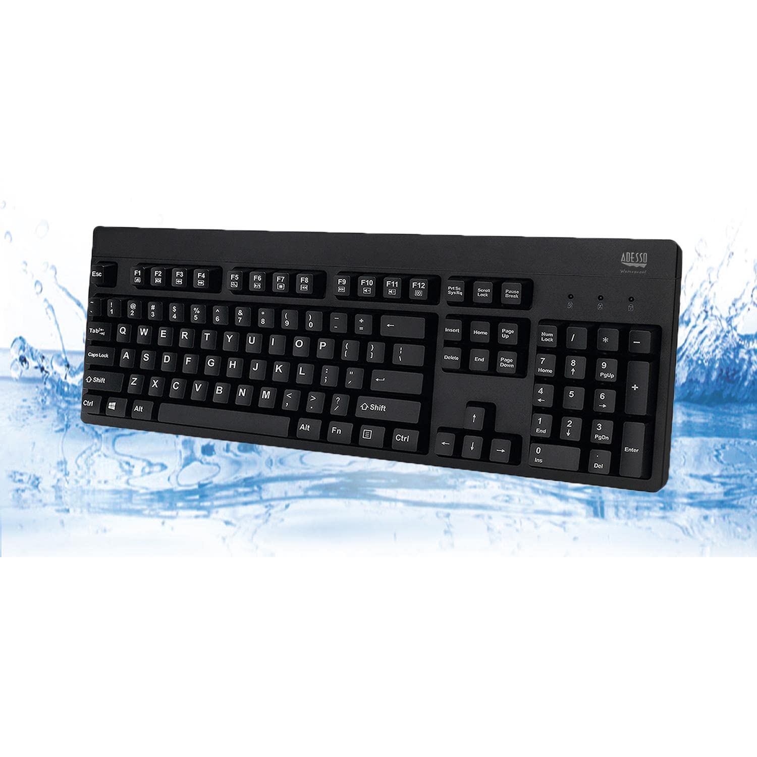 Adesso Easy Touch 630Ub, Antimicrobial Waterproof Keyboard (Akb 630Ub),Black
