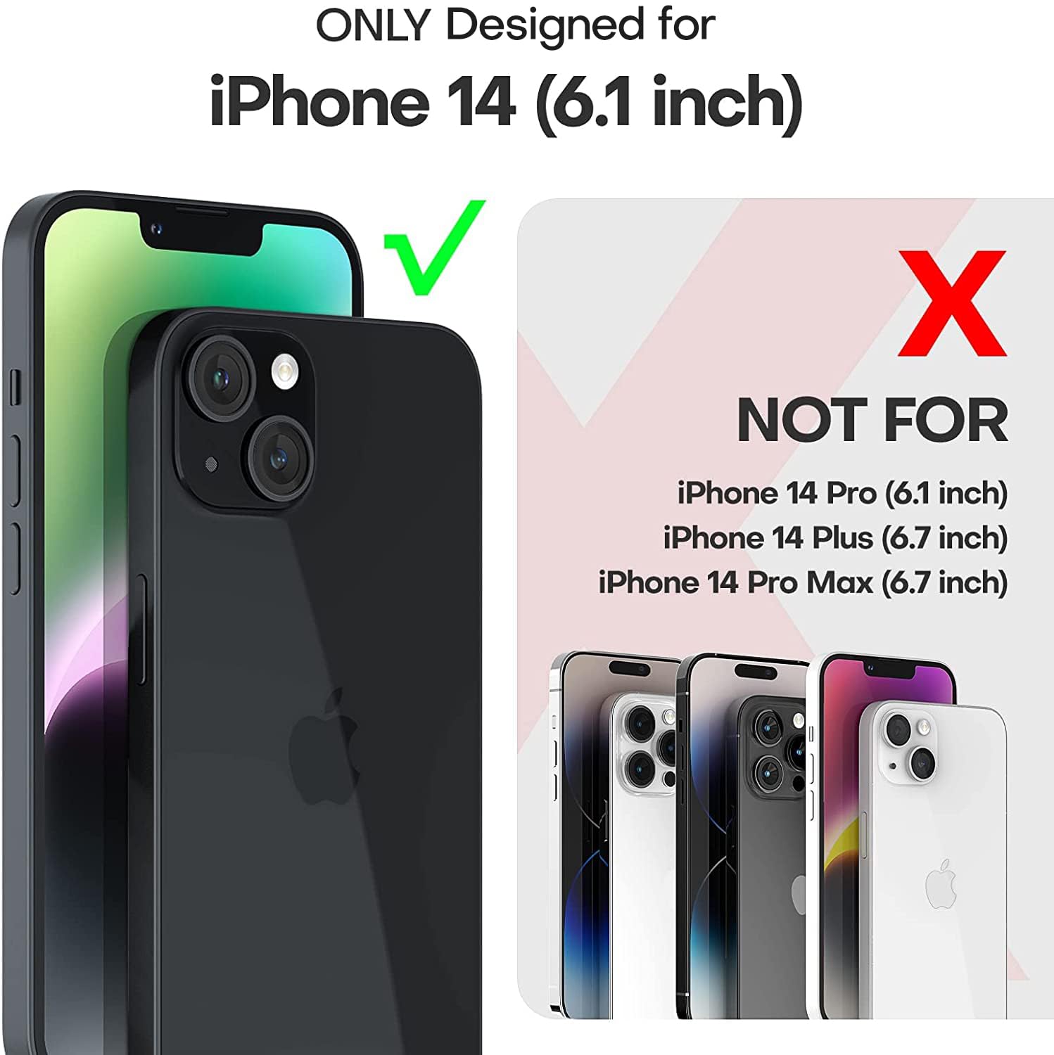 Tauri 3 In 1 Designed For Iphone 14 Case, [Not Yellowing] With 2 Screen Protector, [Military Drop Protection] Shockproof Slim Ph