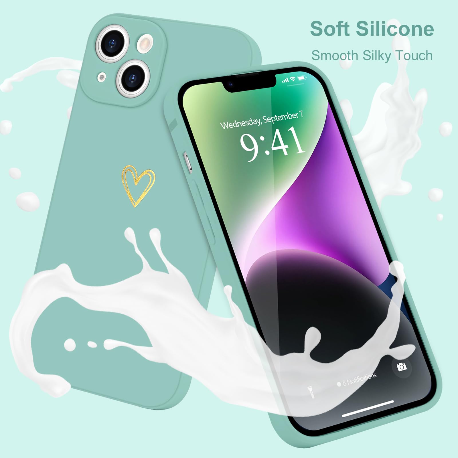 Wirvyuer For Iphone 14 Plus Case Cute Heart Pattern Soft Shockproof Slim Protective Silicone Phone Case Cover For Women Girls, F