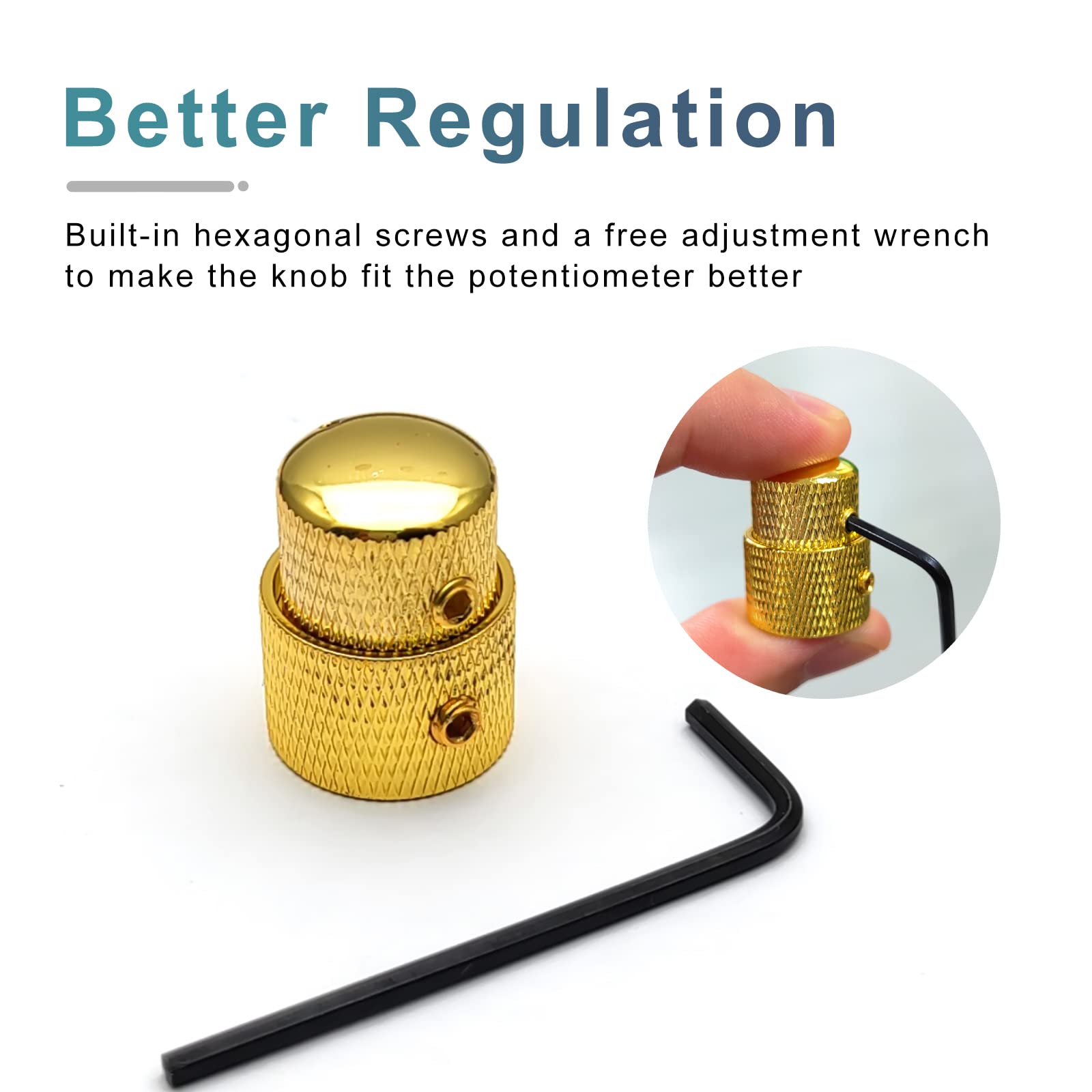 Saphue Guitar Dual Concentric Stacked Control Knobs Sets Metal With Wrench Replacement For Electric Guitar Bass 2 Sets(Gold)