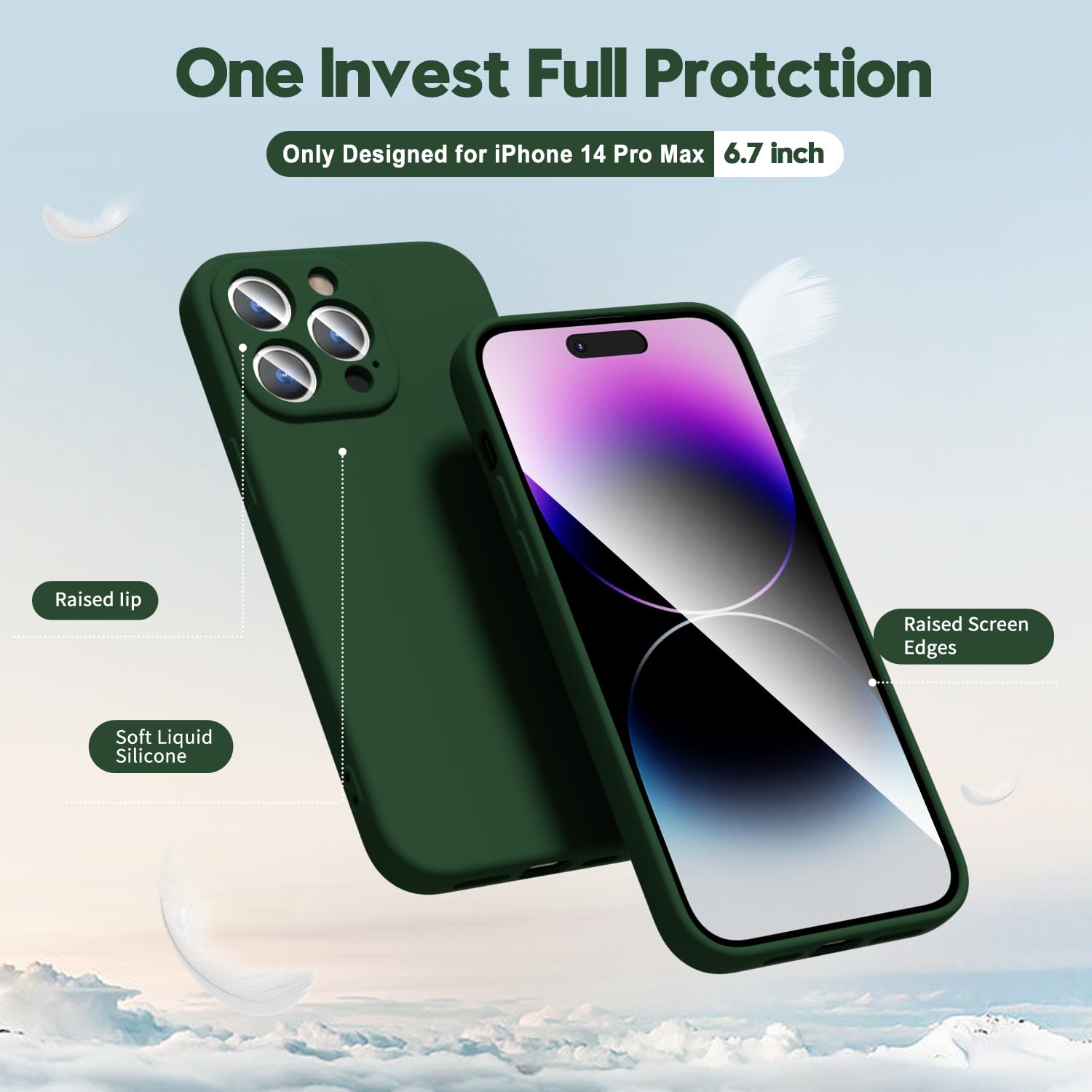 Oakxco For Iphone 14 Pro Max Phone Case Liquid Silicone, Cute Thin Slim Soft Rubber Tpu Plain Smooth Gel Cover For Women Girl, M