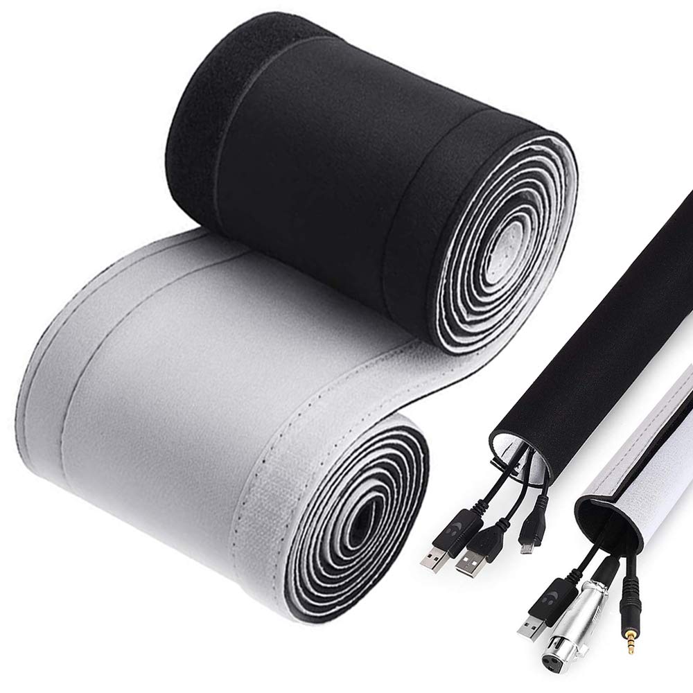 120'' Neoprene Cable Management Organizer, Reversible Flexible Cuttable Diy Hole Cord Hider Cover Sleeve For Office Tv Computer