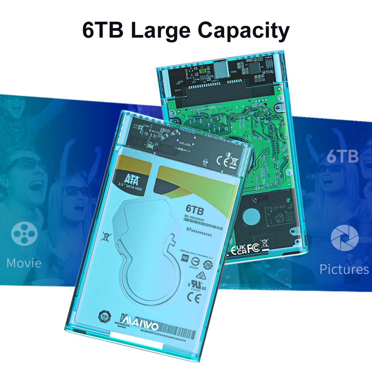 Maiwo 2.5 Inch Sata Hard Drive Enclosure, Storage Case For 7Mm 9.5Mm 2.5 Inch Sata Ssd/Hdd 6Tb Capacity, 5Gbps Usb C To Sata Ada
