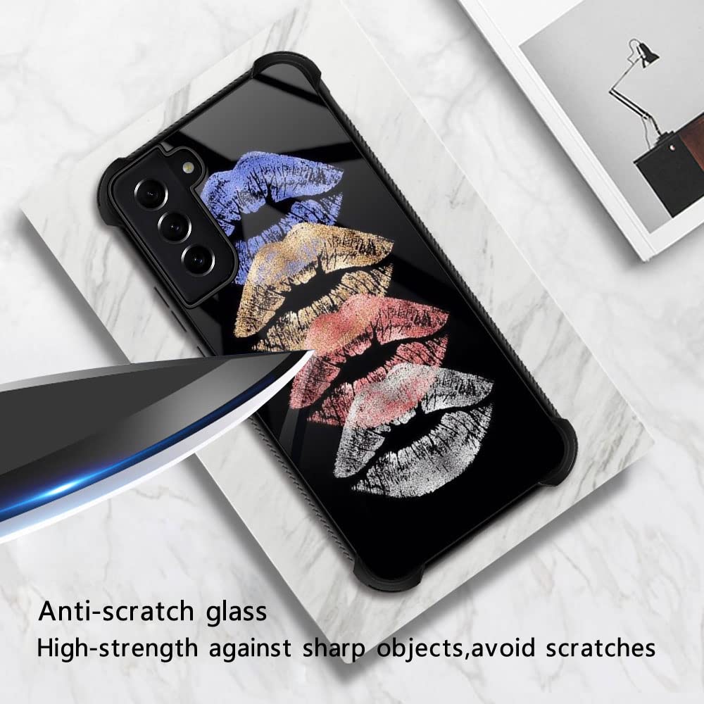 ZHEGAILIAN Phone Case for Samsung Galaxy S21 FE 5G Anti-Scratch Shockproof TPU Organic Glass Colorful Lips 6.4-inch