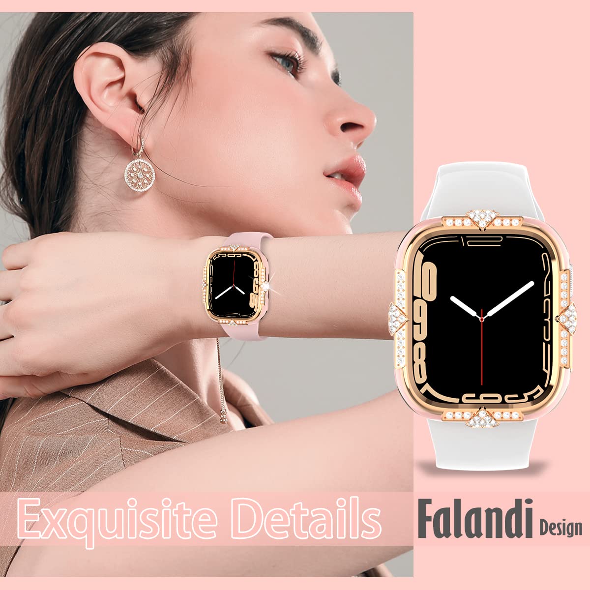 Falandi 41Mm Compatible With Apple Watch Case Se/Series 8/7/6/5/4 Rhinestones With Built In Glass Screen Protector 40/44/41/45Mm