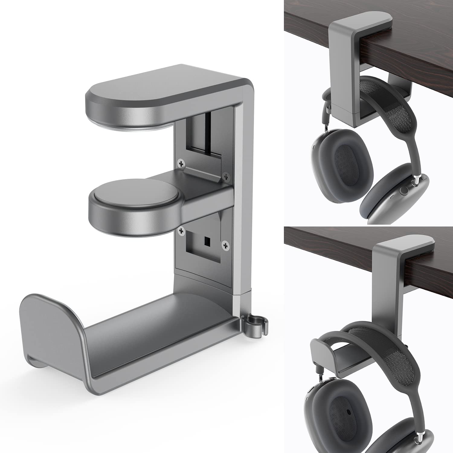 EURPMASK PC Gaming Headset Stand - Adjustable Clamp-on Headphone Holder, 360 Degree Swivel & Cable Clip Organizer - Space Grey