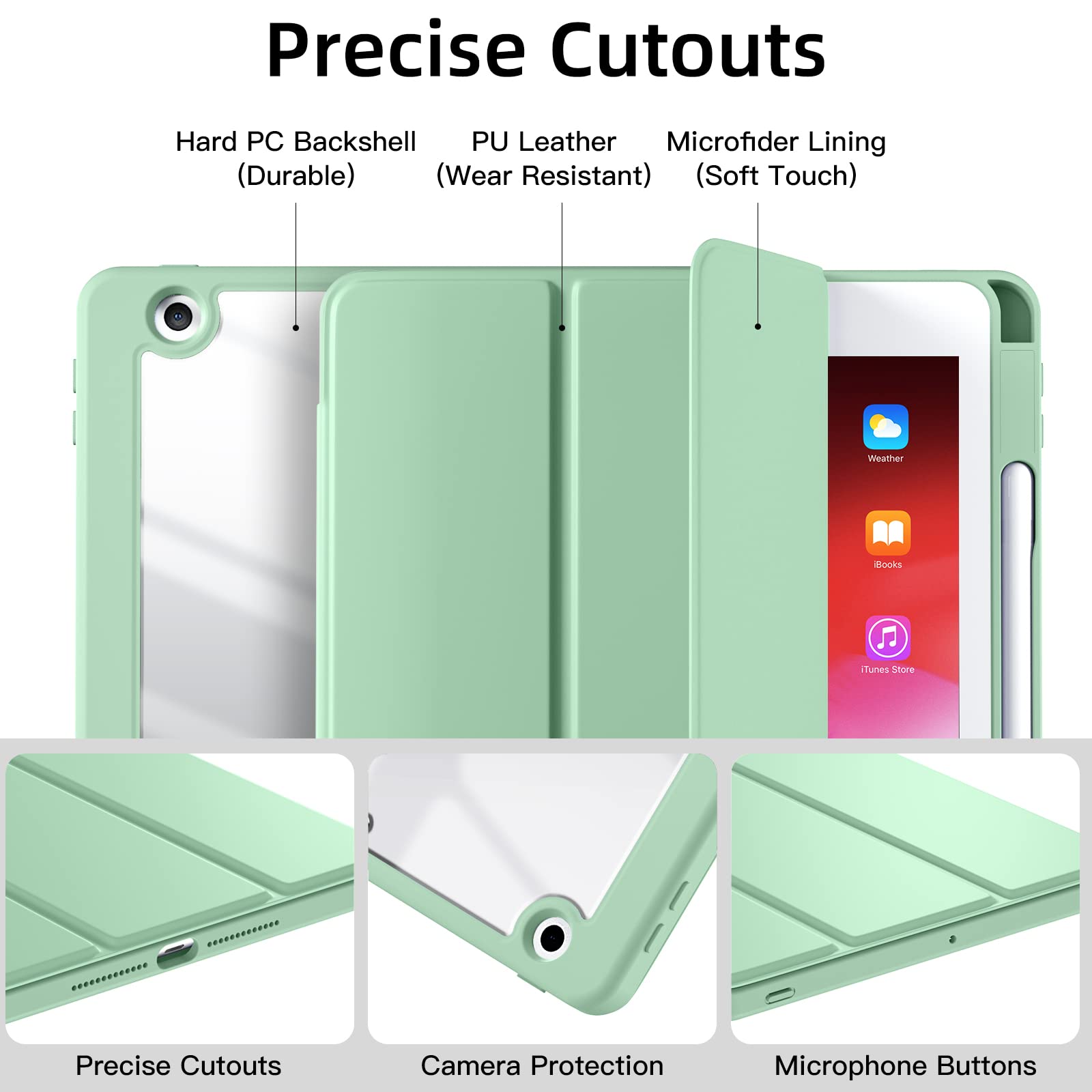 Wenlaty Case Compatible With Ipad 9Th /8Th /7Th Generation (2021/2020/2019), Full Body Protective With Pencil Holder, Clear Case