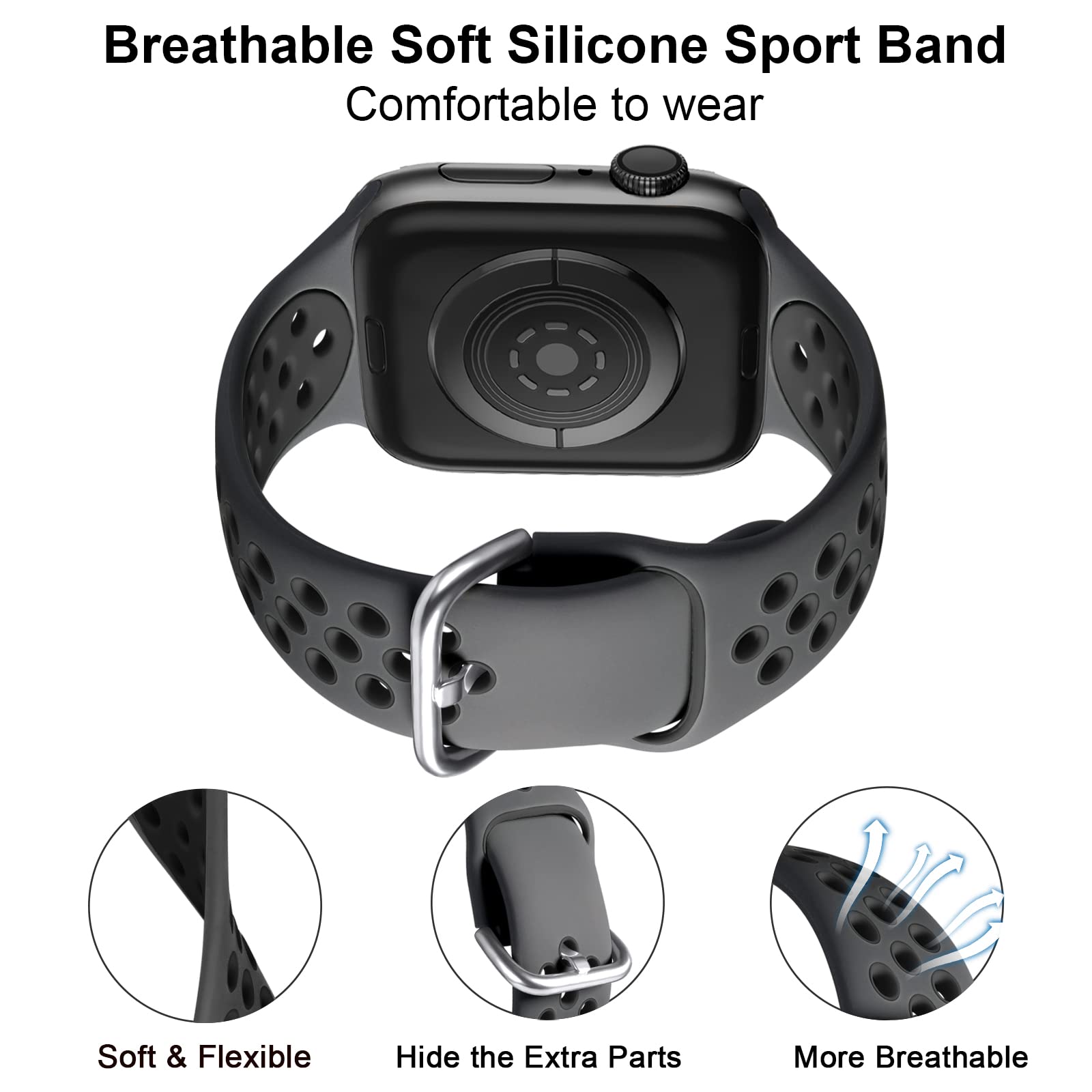 Lerobo 3 Pack Compatible With Apple Watch Series 9 Band 41Mm 38Mm 40Mm 46Mm 45Mm 44Mm 42Mm,Soft Silicone Strap Breathable Sport