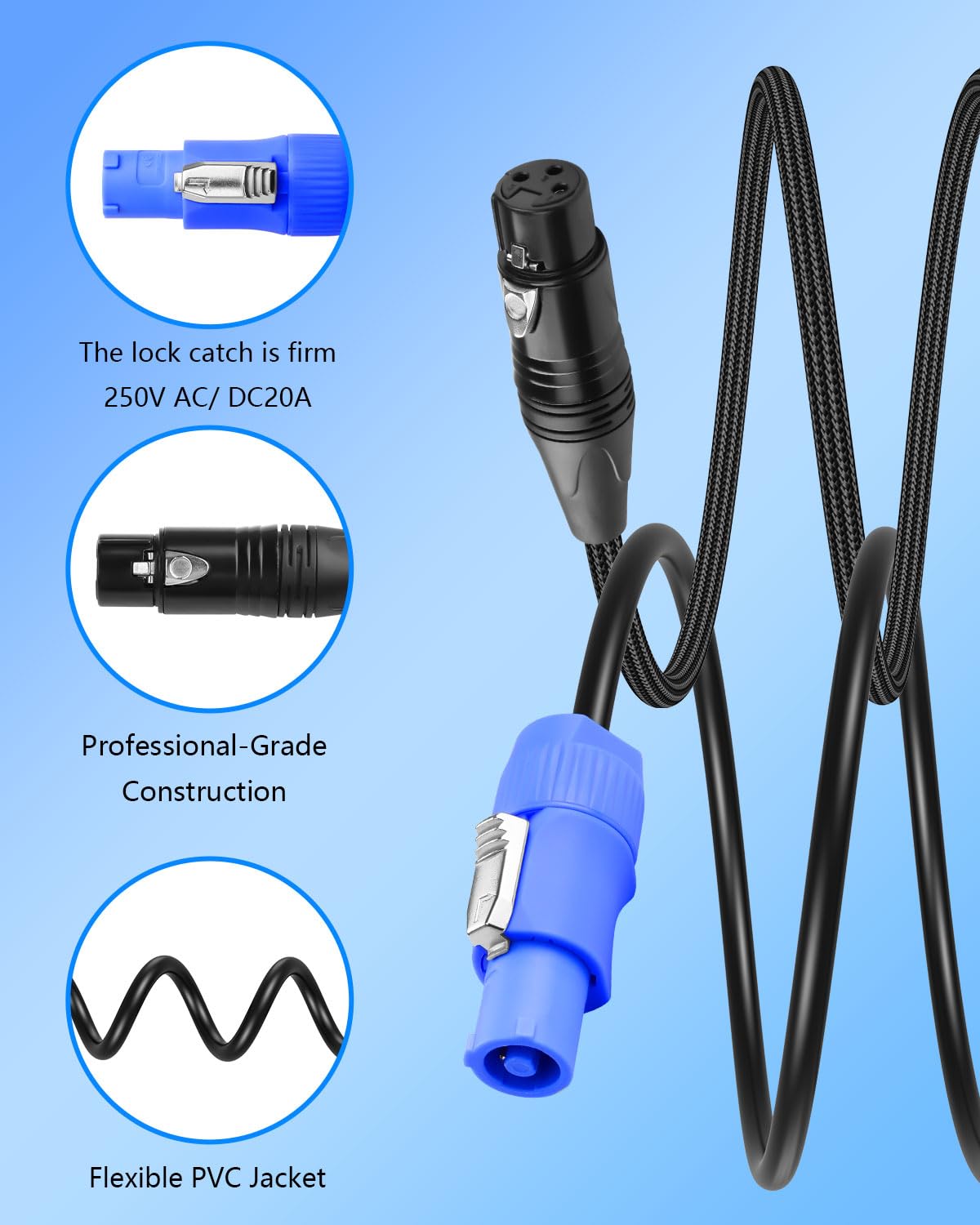 Cerrxian 6.6 Ft Powercon And Dmx Extension Cable, 13Awg Ac Power Dmx 3Pin Xlr Signal Combo Cables For Stage Lighting, Concerts,