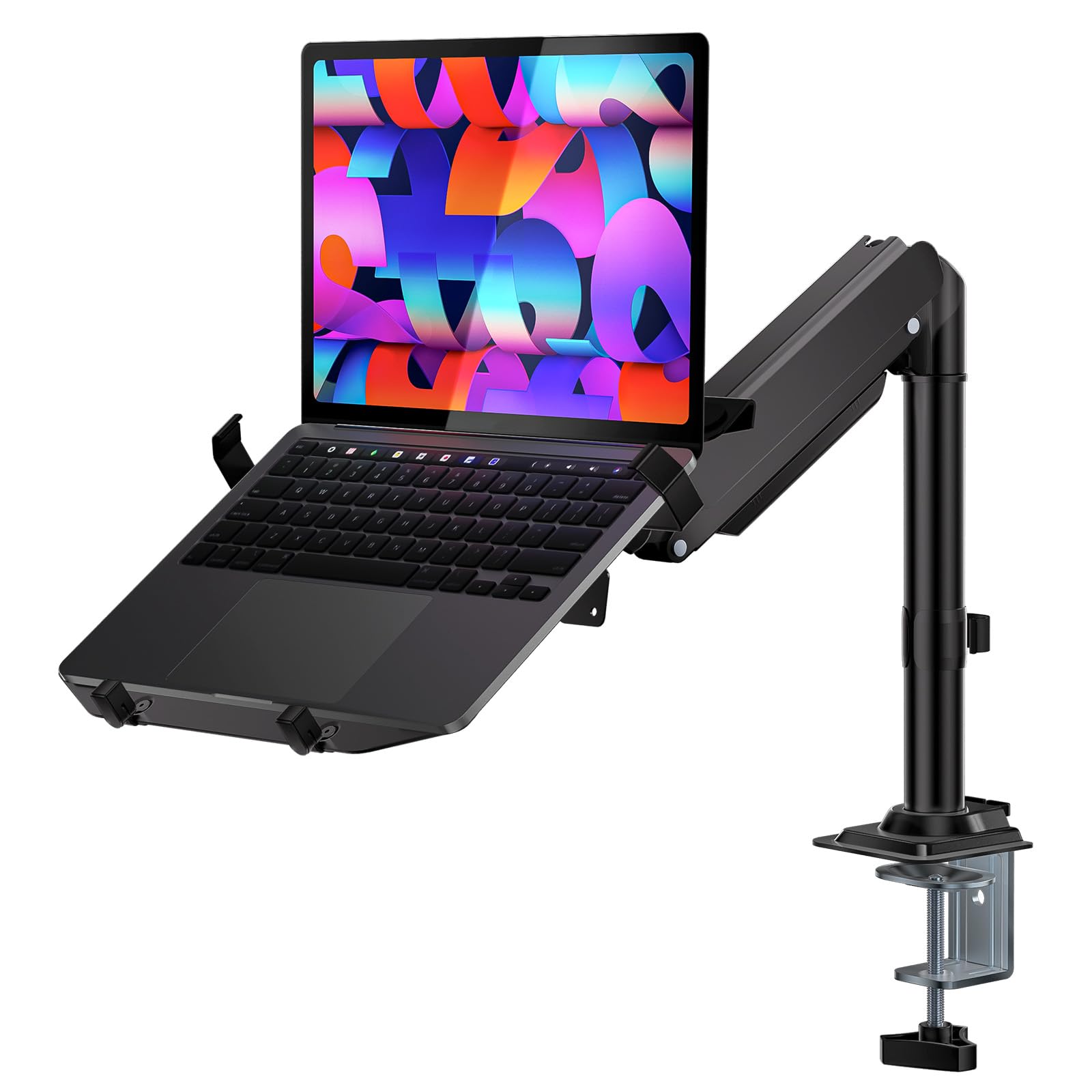 WALI Laptop Tray Desk Mount, Laptop Arm Mount Fits 10-15.6 Inch Notebook, 2-in-1 Gas Spring Monitor Arm for 17-32 Inch Computer 