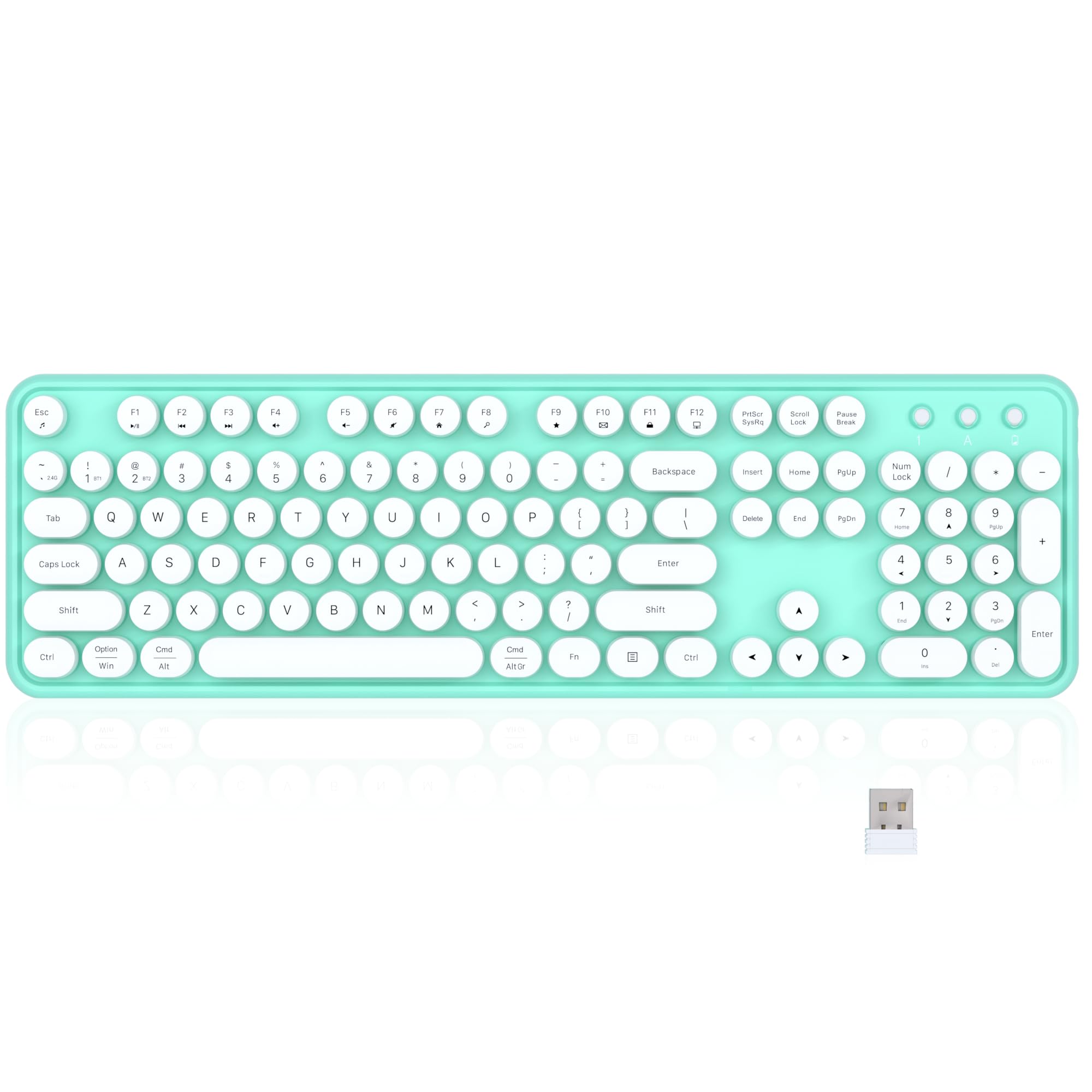Links9+ Wireless Bluetooth Keyboard, Retro Typewriter Style Keyboard, Full Size With Round Keycaps, 2.4Ghz Plug And Play Connect