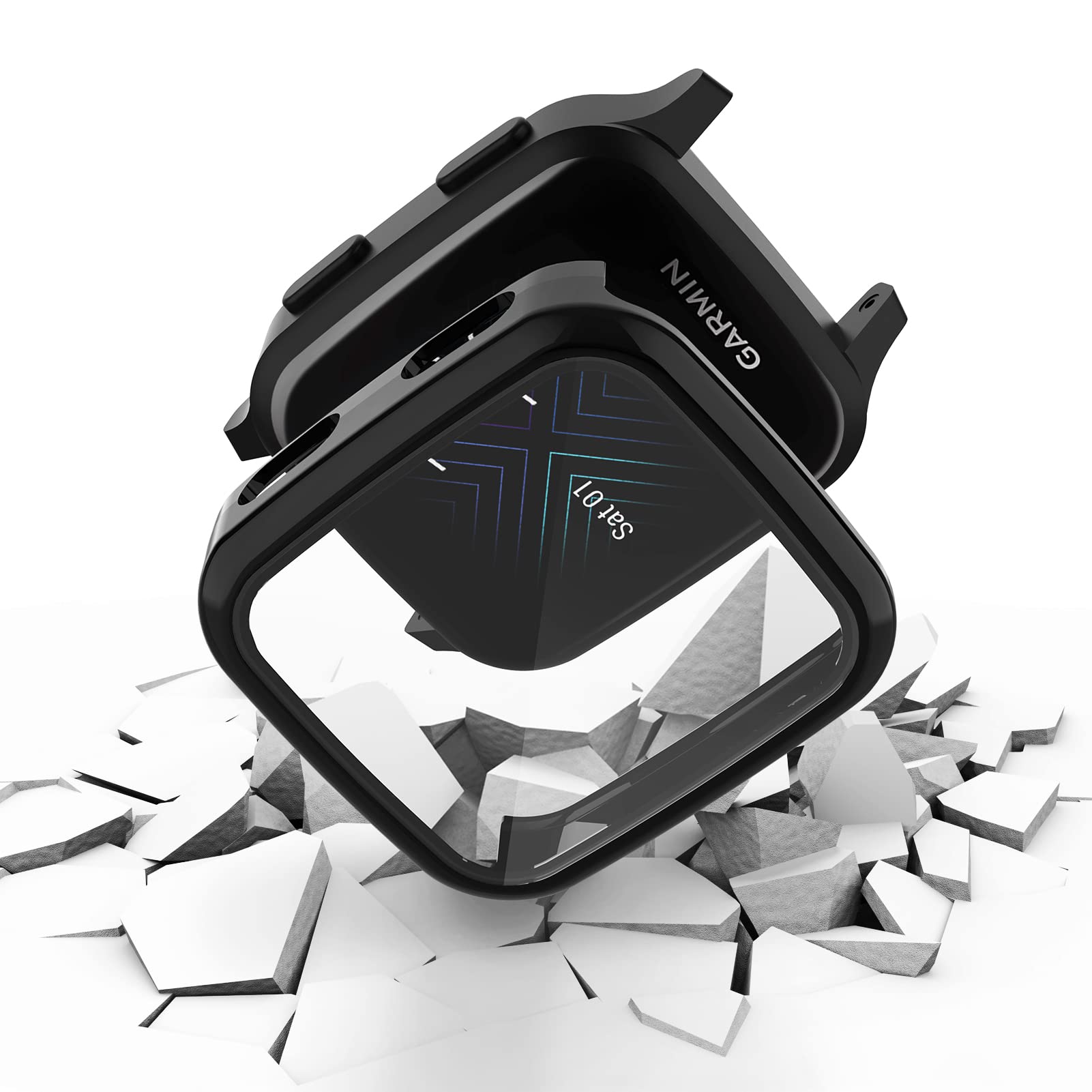 2 Packs Case Compatible With Garmin Venu Sq Screen Protector Built In 9H Tempered Glass, Nahai Hard Pc Cover Bumper All Around A