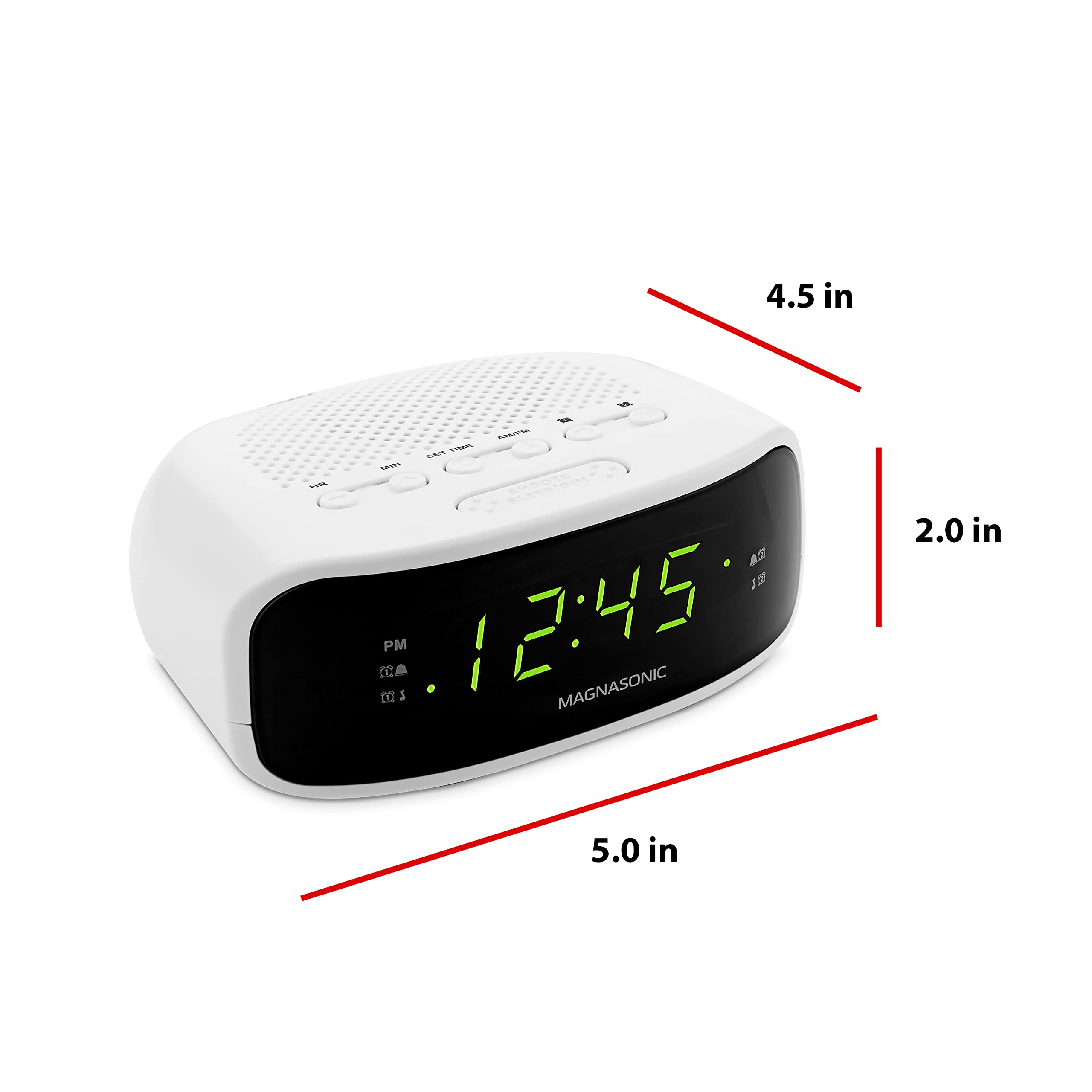 Magnasonic Digital Am/Fm Clock Radio With Battery Backup, Dual Alarm, Sleep & Snooze Functions, Display Dimming Option,White (Ea