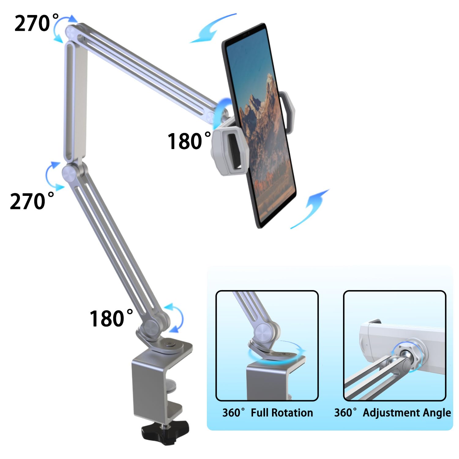 Kabcon Tablet Stand,Tablet Holder Mount With Grip Extended Long Arm,Tablet Bed Desk Mount Compatible With Ipad Pro Mini Air,Galaxy Tabs,Microsoft Surface Pro Go,Kindle Fire,4 13''Cell Phones & Tablets