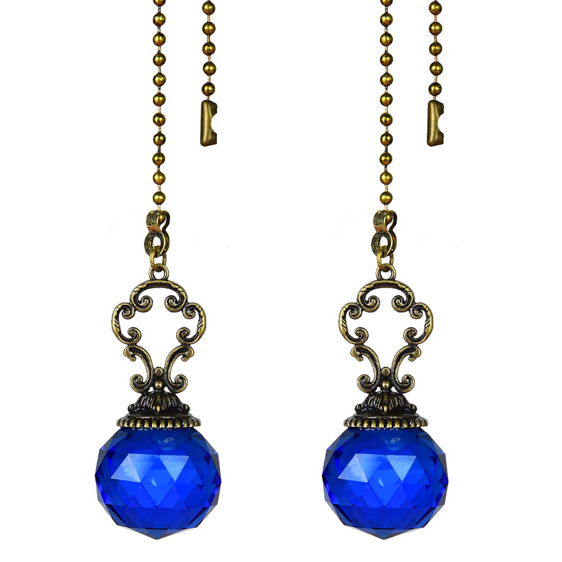 Longsheng   Since 2001   Set Of 2 Vintage Style Blue Fan Pull Ceiling Fan Chain Pulls Crystal Prism Ball