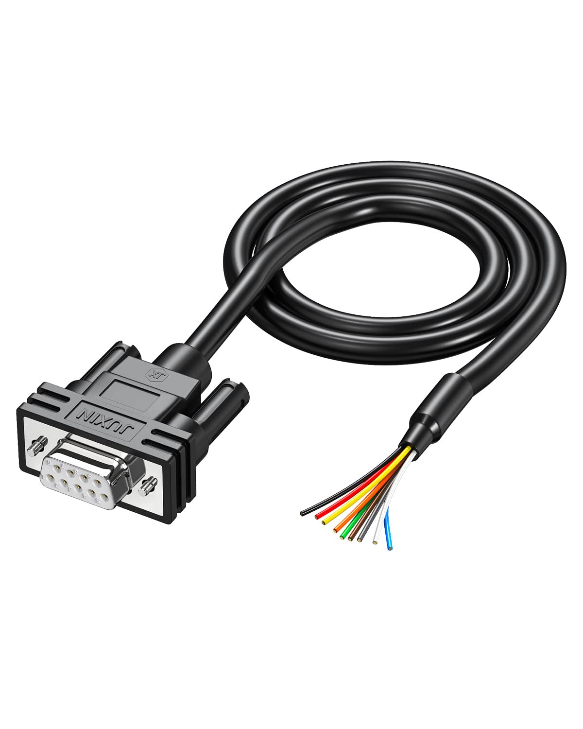 JUXINICE DB9 Female Connector to Bare Wire END, D-SUB 9 pin RS232 Serial Extension Cable Double shielde,DB9 to 9-Core Wires 3ft 