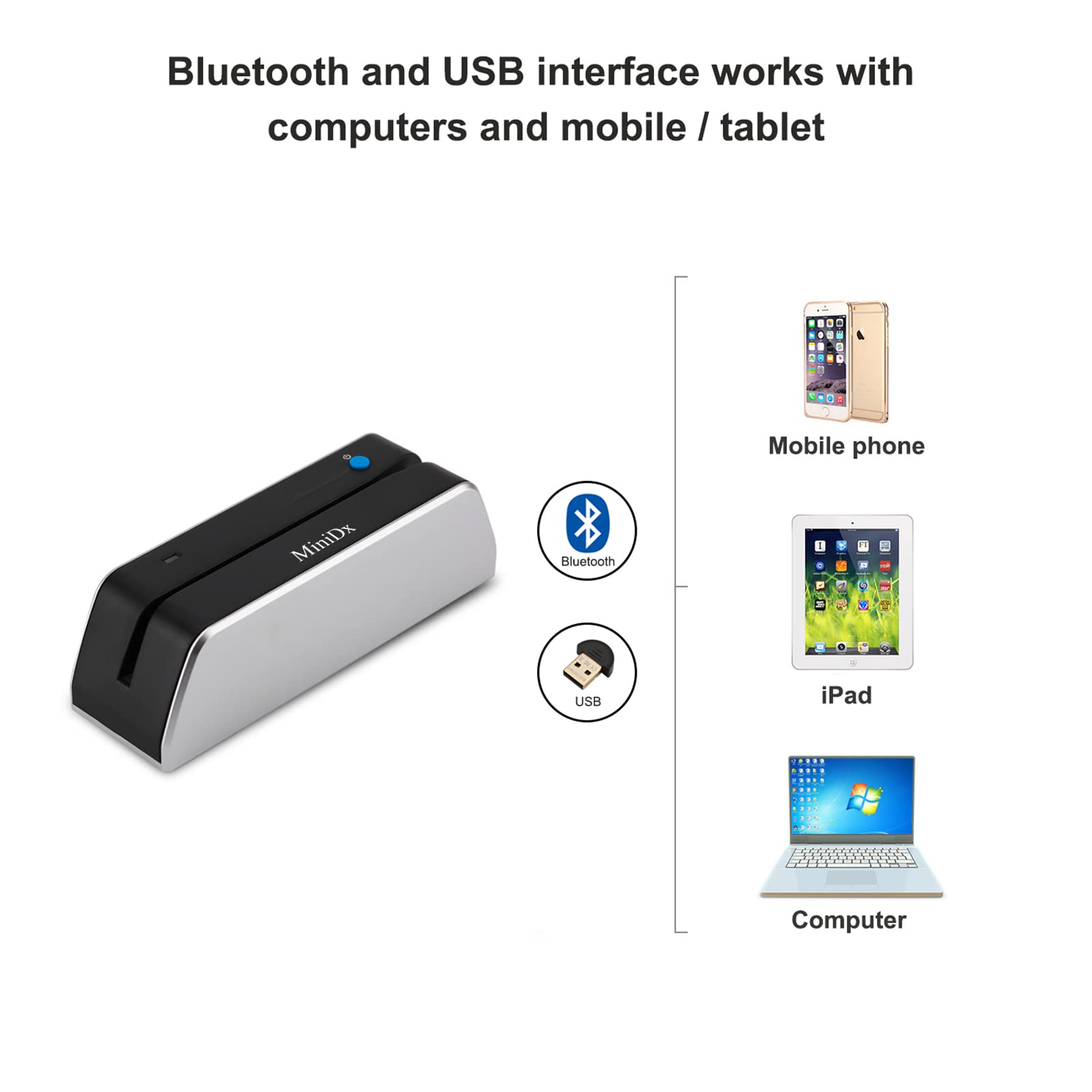 Msr X6 Bluetooth Magnetic Swipe Card Reader Writer Encoder 3 Track Msrx6Bt For Mobile/Tablets/Pc