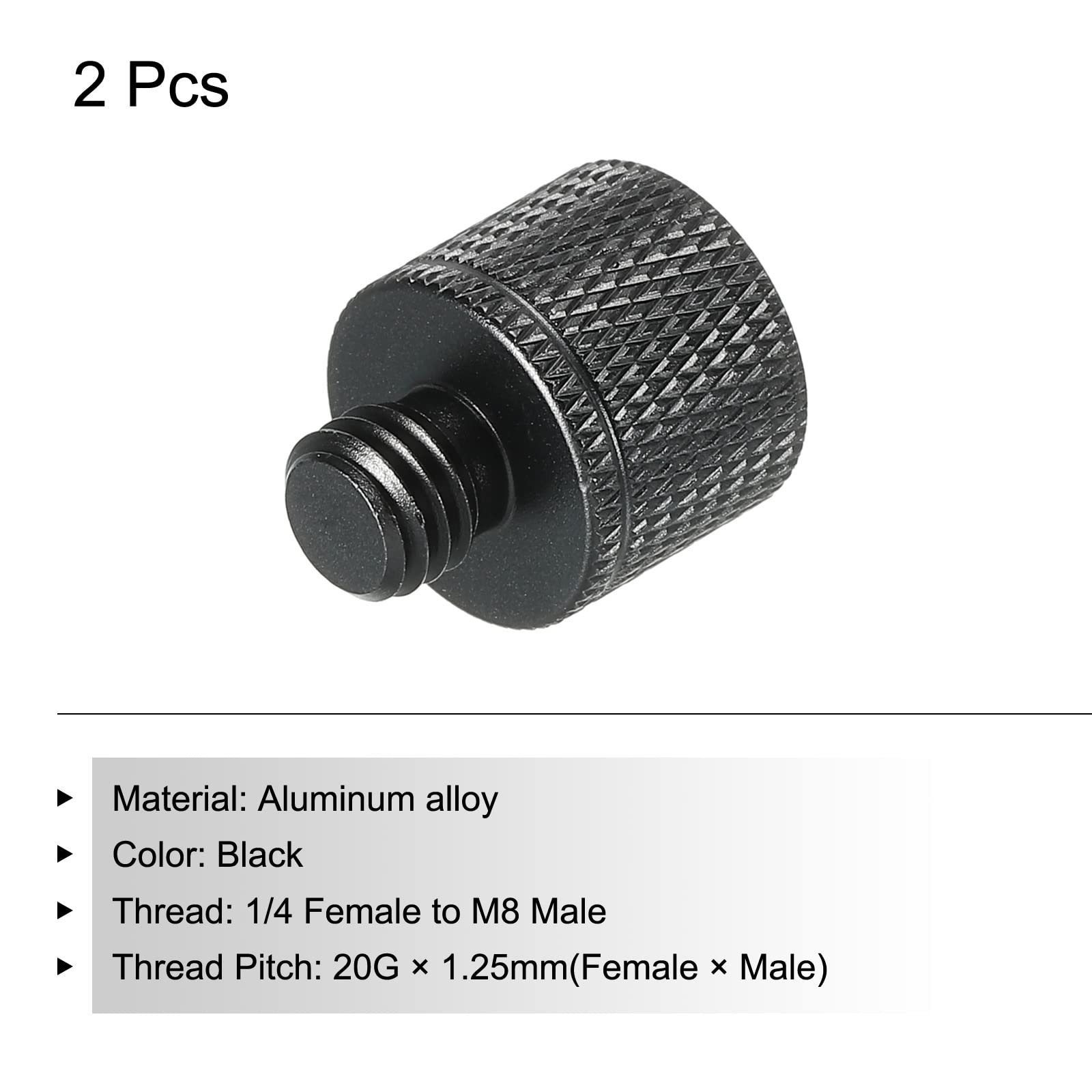 Meccanixity Mic Stand Adapter 1/4 Female X M8 Male Camera Screw Thread Adapter For Microphone Tripod Stand Black 2 Pack