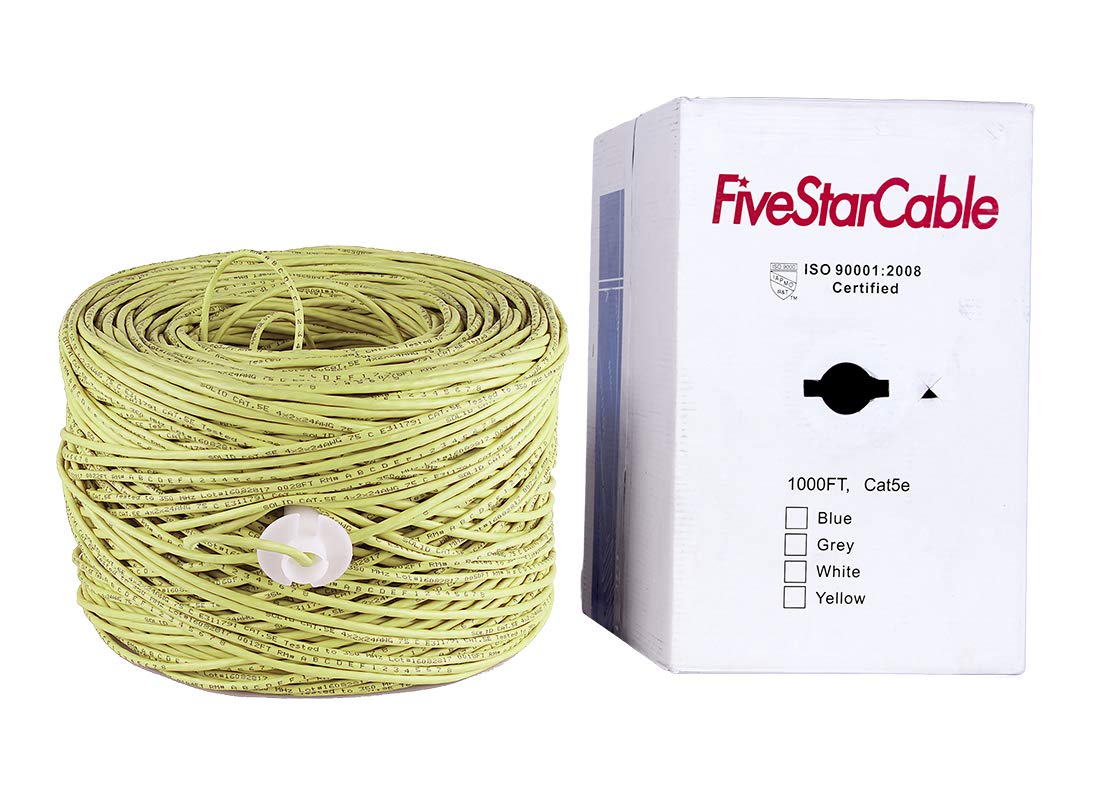Fivestarcable Cat5E 1000 Ft. Utp 24Awg Cca Twisted Pair Networking Ip Ethernet Security Camera Bulk Cable Wire Pull Box   Yellow Color