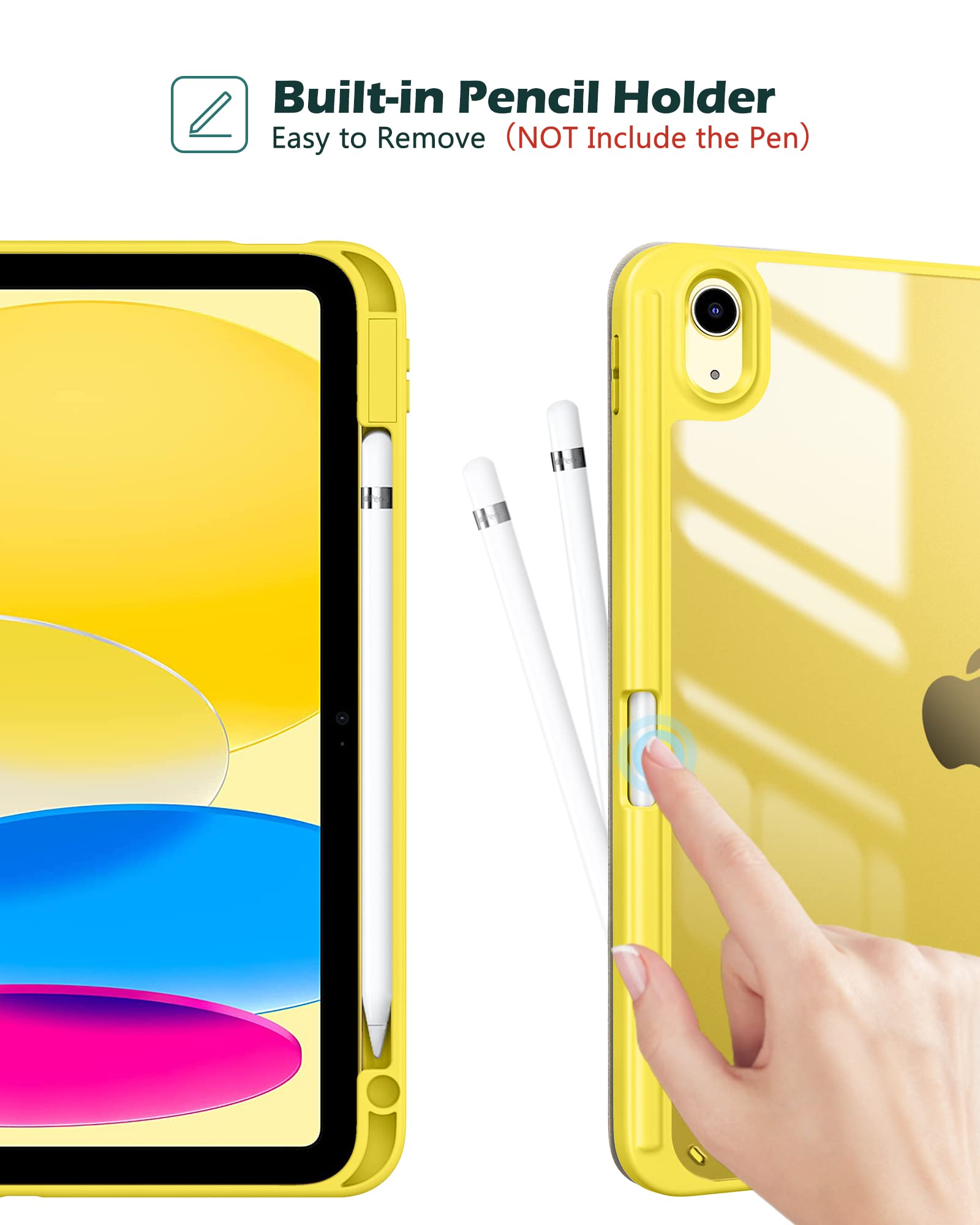 Procase For Ipad 10Th Generation Case With Pencil Holder 2022 10.9 Inch, Clear Back Ipad 10 Case, 10Th Gen Ipad Case For A2696 A2757 A2777  Yellow