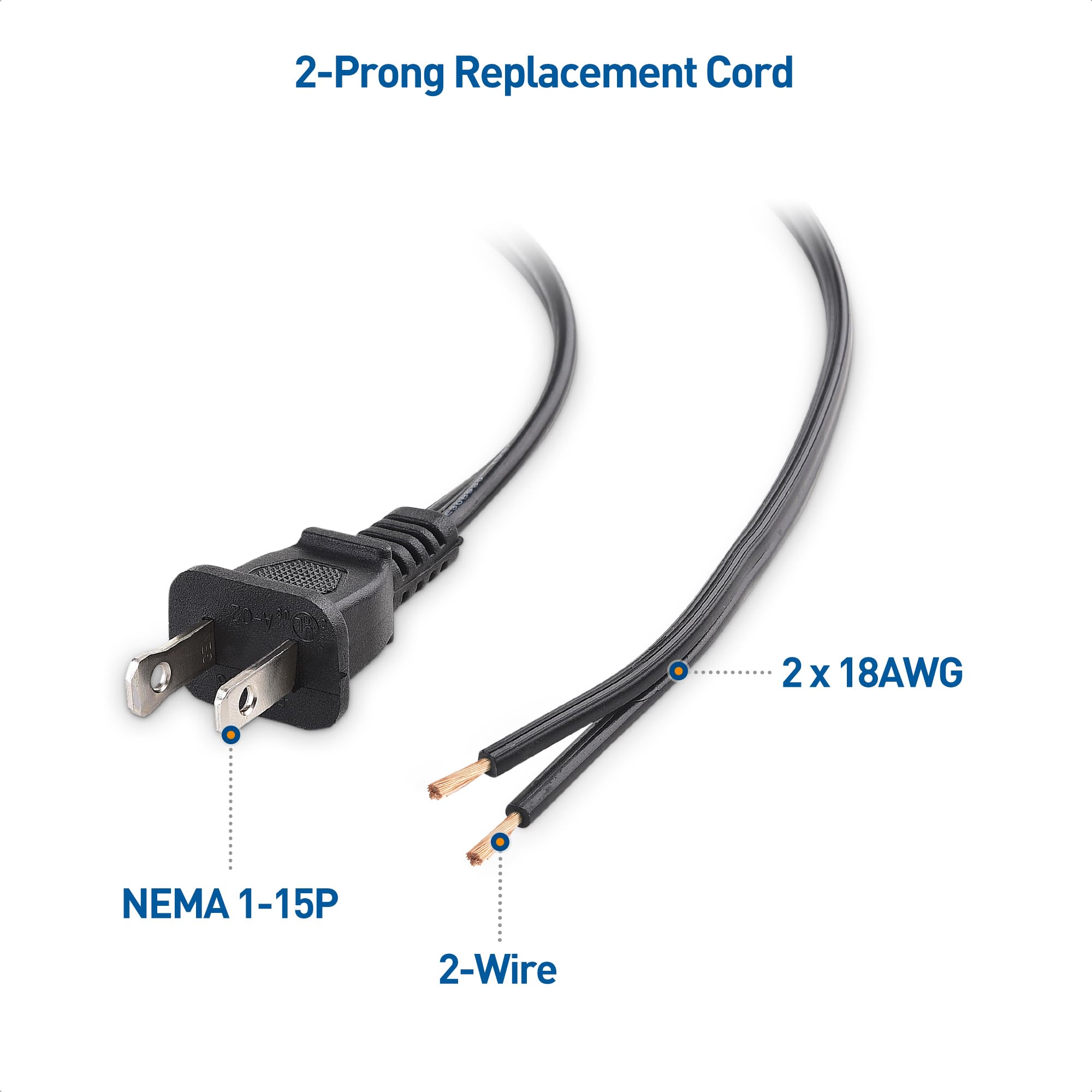 Cable Matters 2 Pack Polarized 18Awg 2 Prong Replacement Cord Lamp Wire 8 Ft   10A, Nema 1 15P To 2 Wire For Lamp Cord Replaceme