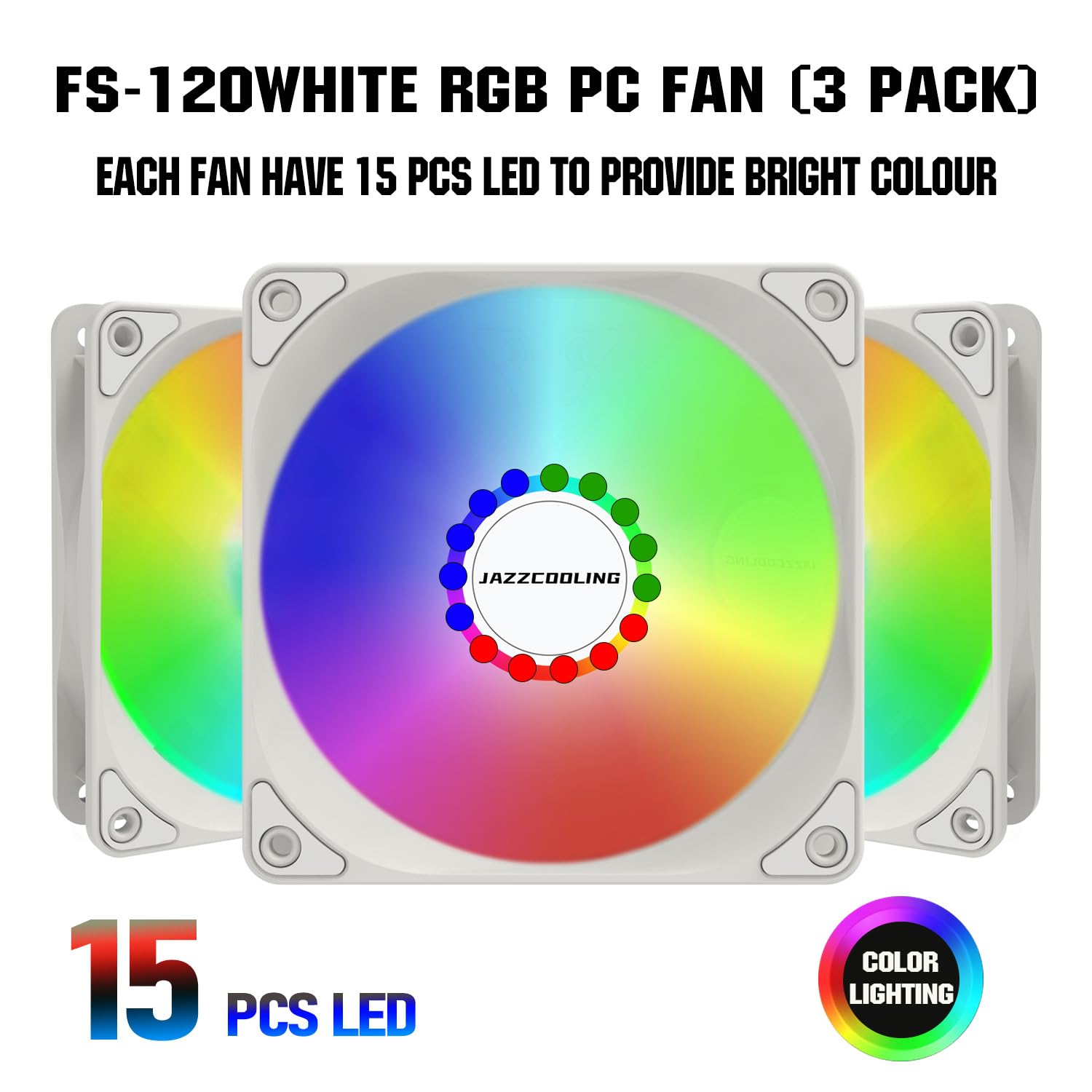 120Mm Case Fan 3 Pack White Rgb Fans, Fs 120W 120Mm Cooling White Pc Fans, Hydraulic Bearing   Low Noise Pc Fans 120Mm With 12V
