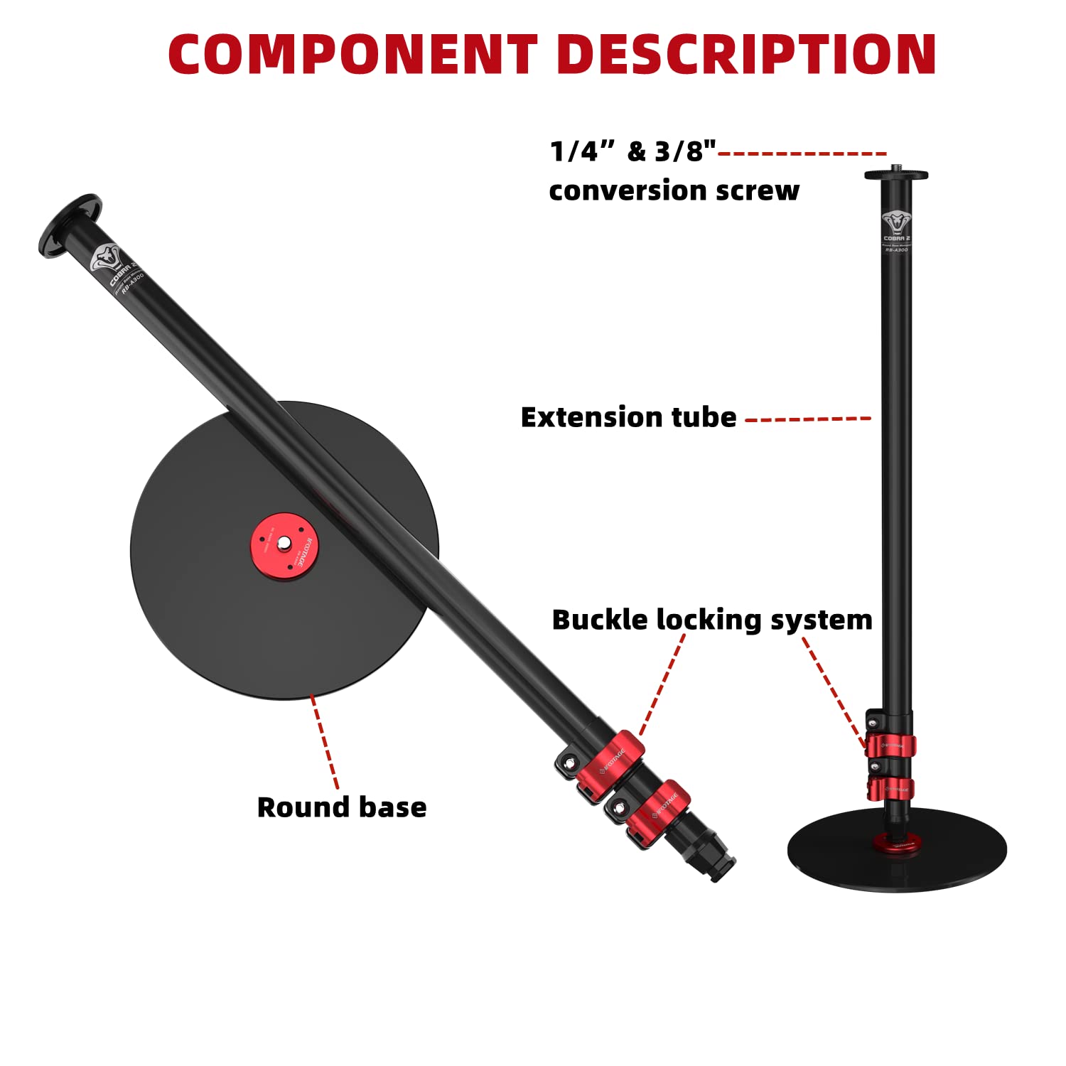 Ifootage Cobra Rb A300,Round Base Monopod,Professional Camera Aluminium Monopod With Quick Adjustment Height Buckle,Compatibilit