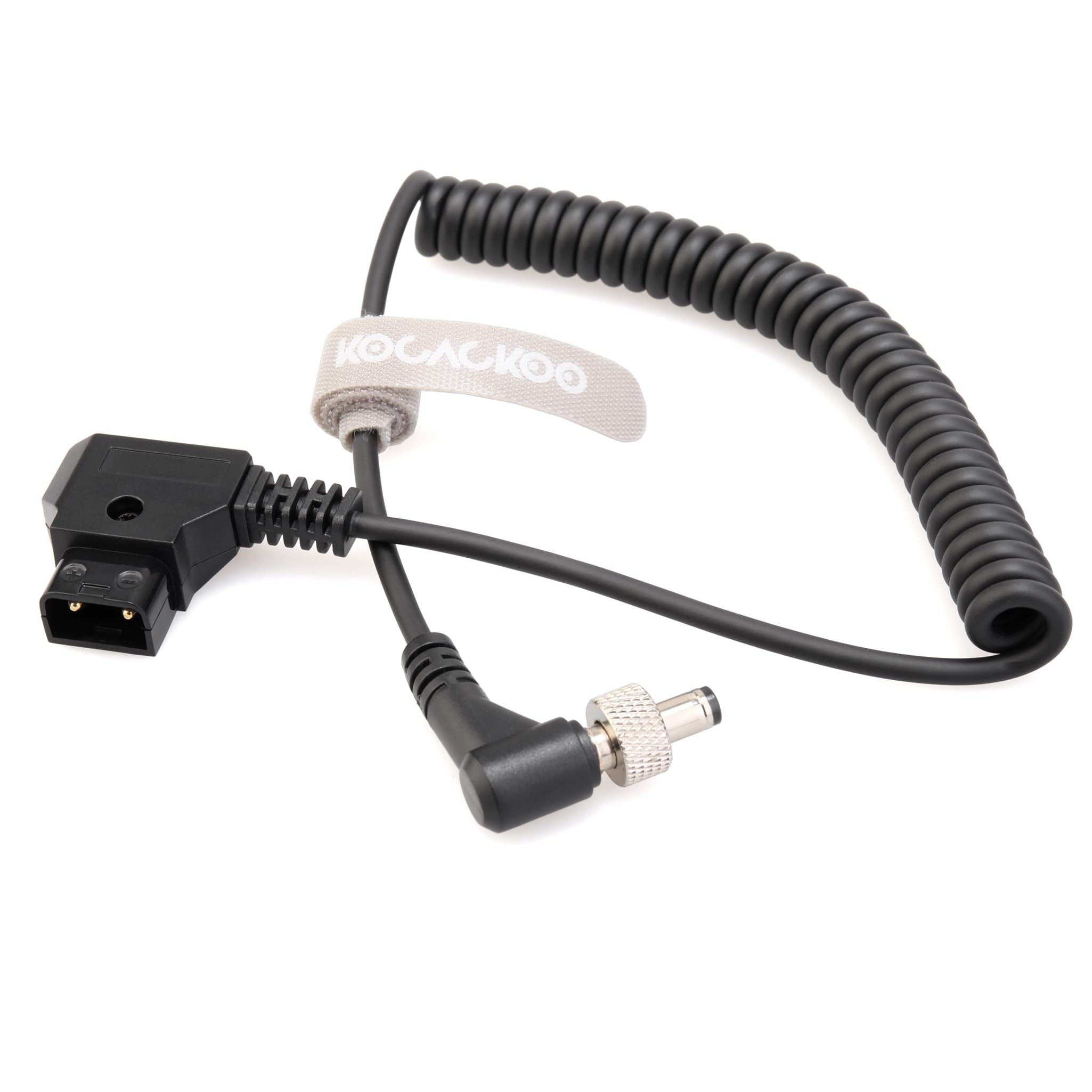 Kocackoo D Tap(P Tap) To Dc 5.5 * 2.5Mm Locking Right Angle Male Coiled Power Cable For Double Sided Np F Dummy Battery And Vide