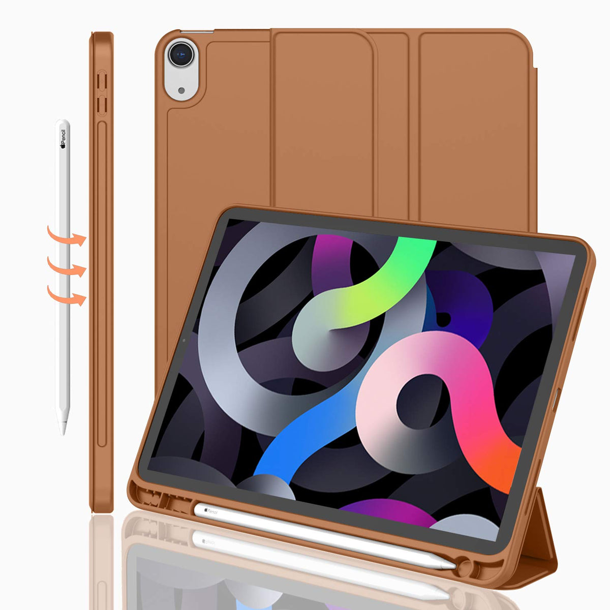 Imieet Ipad Air 11 Inch Case M3(2025) / M2 (2024), Ipad Air 5Th/4Th Generation Case 2022/2020 10.9 Inch With Pencil Holder,Trifold Stand Smart Case With Soft Tpu Back(Brown)